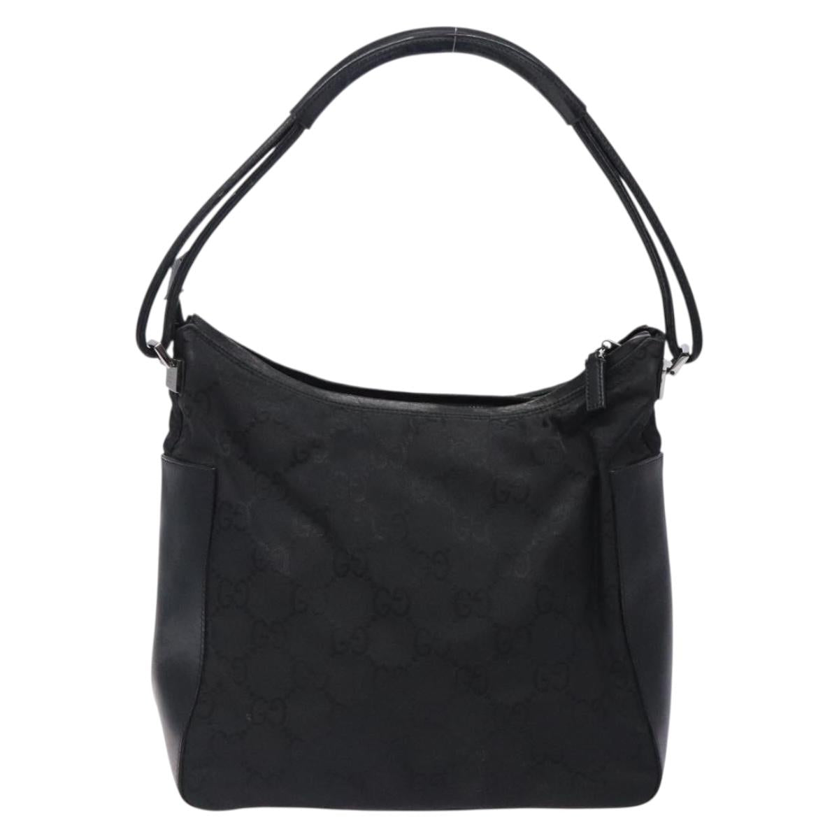 GUCCI GG Canvas Shoulder Bag Nylon Black Silver 001 3766 Auth BA4115