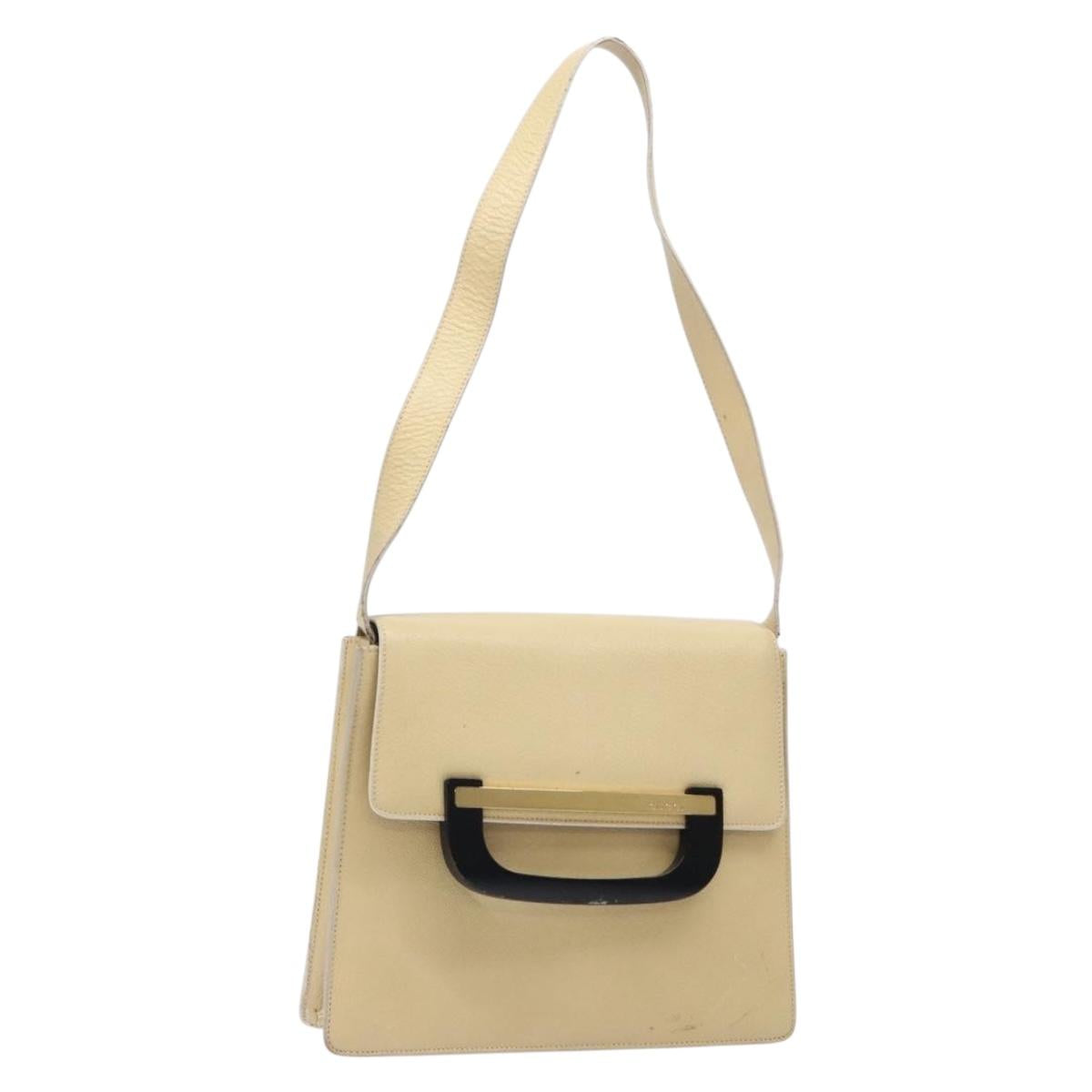 GUCCI Shoulder Bag Leather Cream Gold Auth BA4121