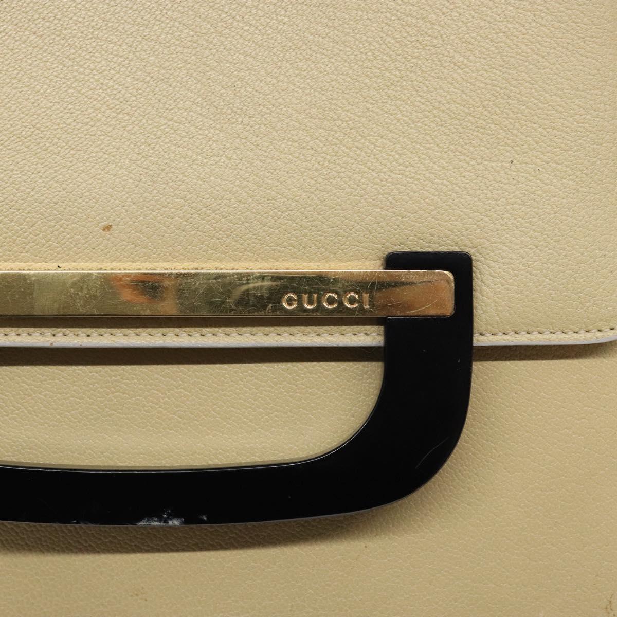 GUCCI Shoulder Bag Leather Cream Gold Auth BA4121