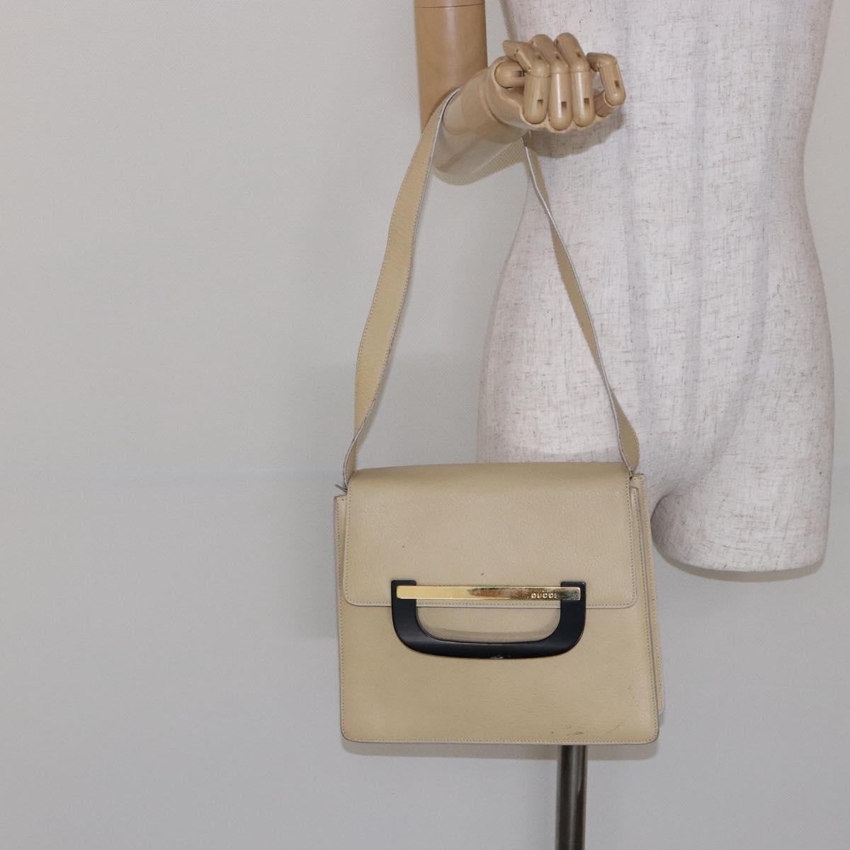 GUCCI Shoulder Bag Leather Cream Gold Auth BA4121
