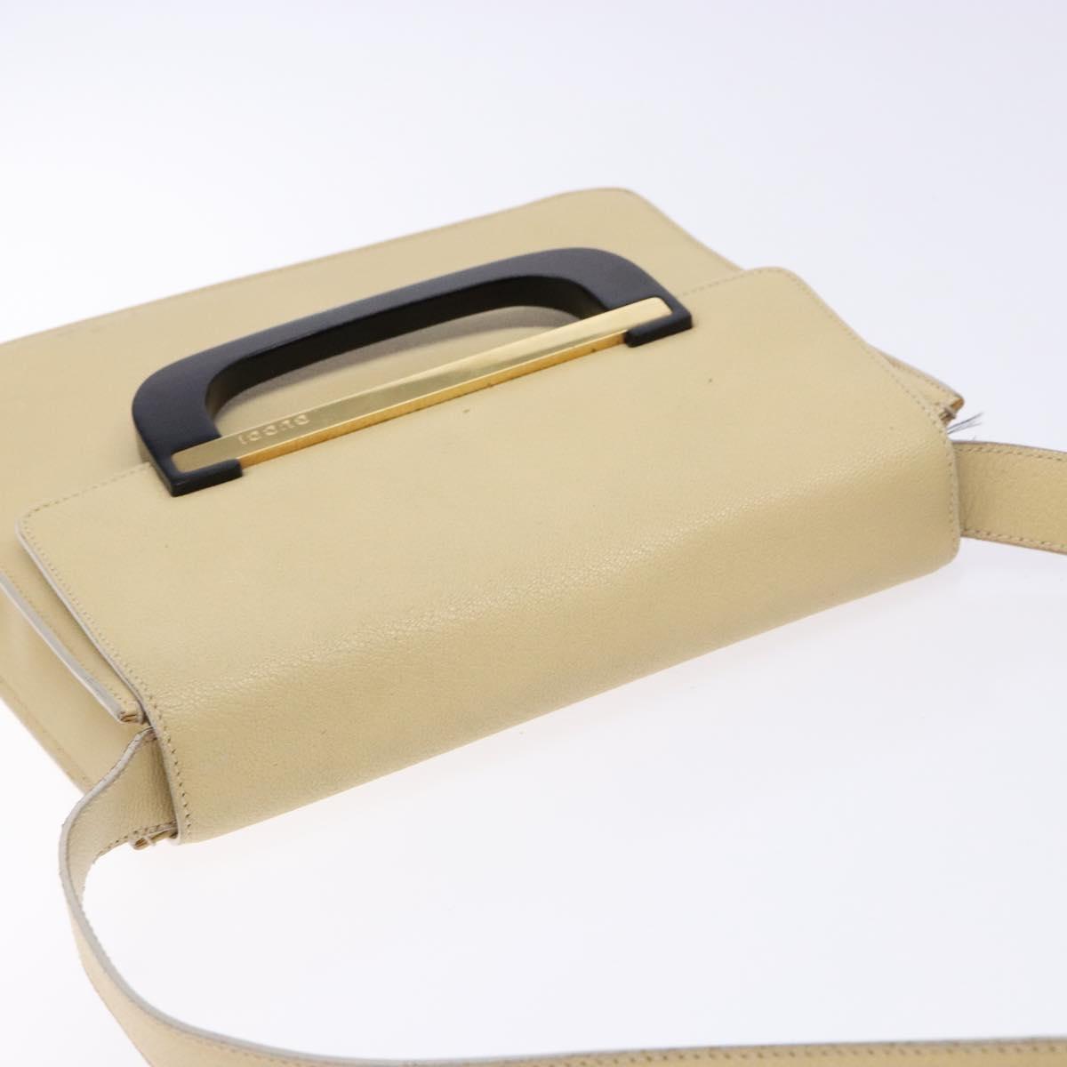 GUCCI Shoulder Bag Leather Cream Gold Auth BA4121