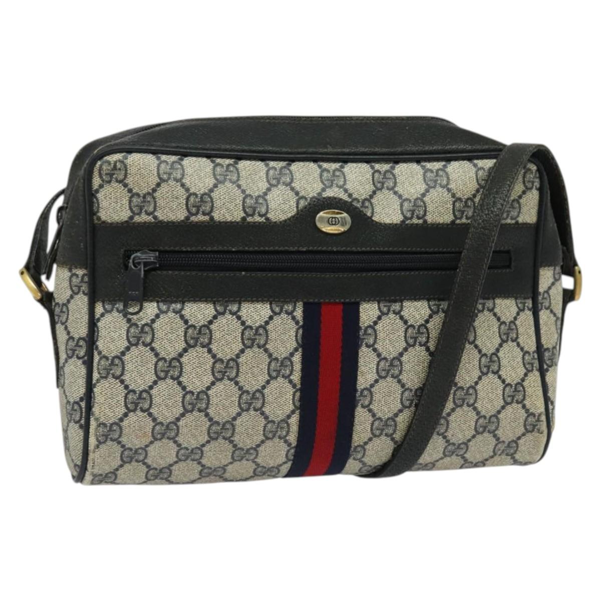 GUCCI GG Supreme Sherry Line Shoulder Bag PVC Navy Gold 98 02 005 Auth BA4122