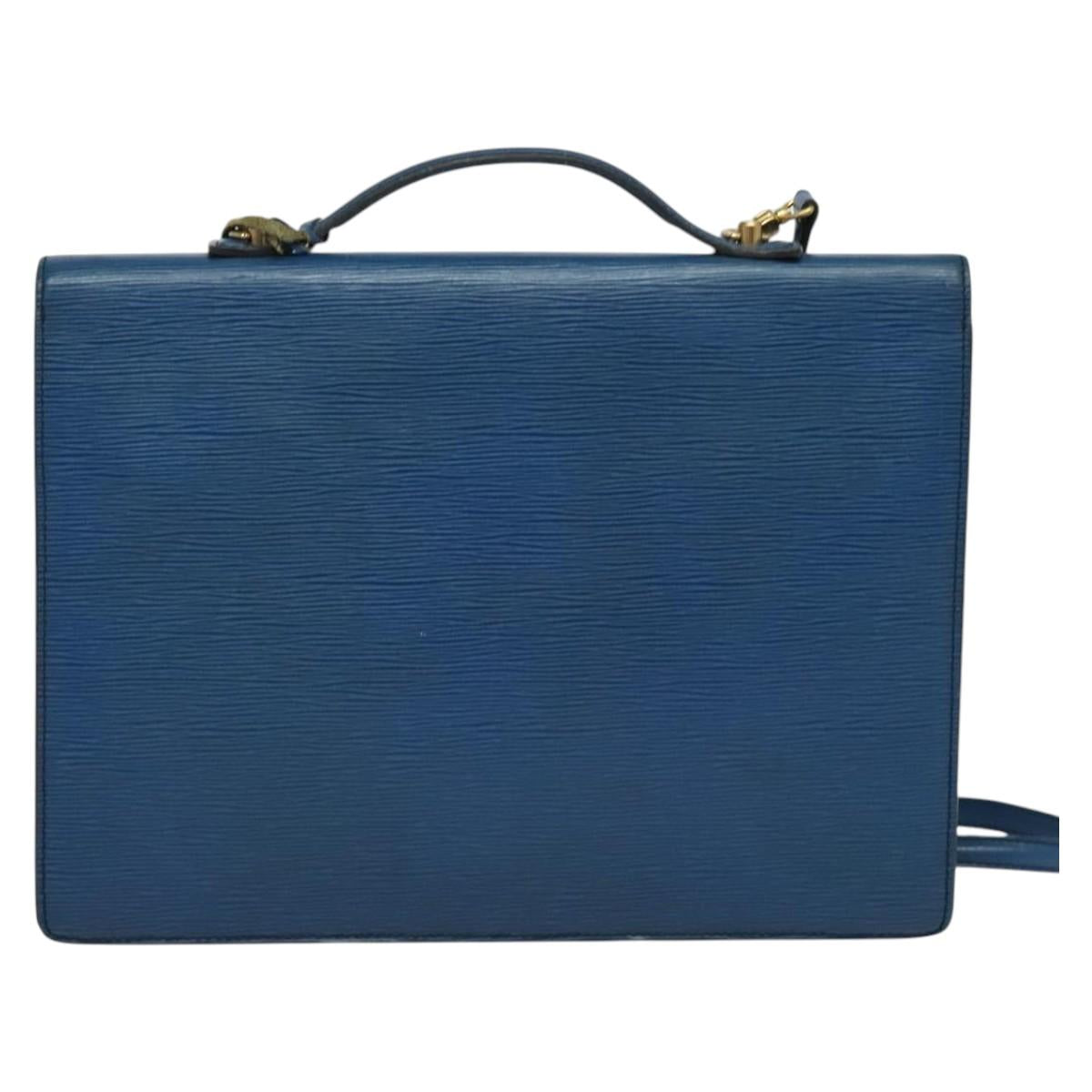 LOUIS VUITTON Epi Porte Documents Bandouliere Bag Toledo Blue LV Auth BA4126