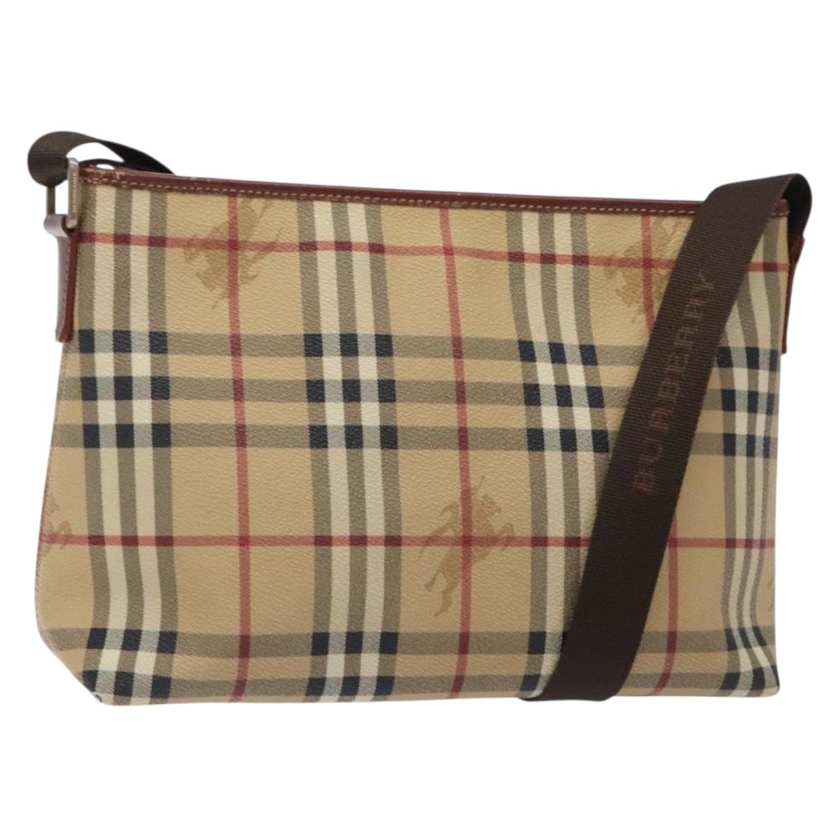 BURBERRY Nova Check Shoulder Bag PVC Beige Gold Auth BA4127