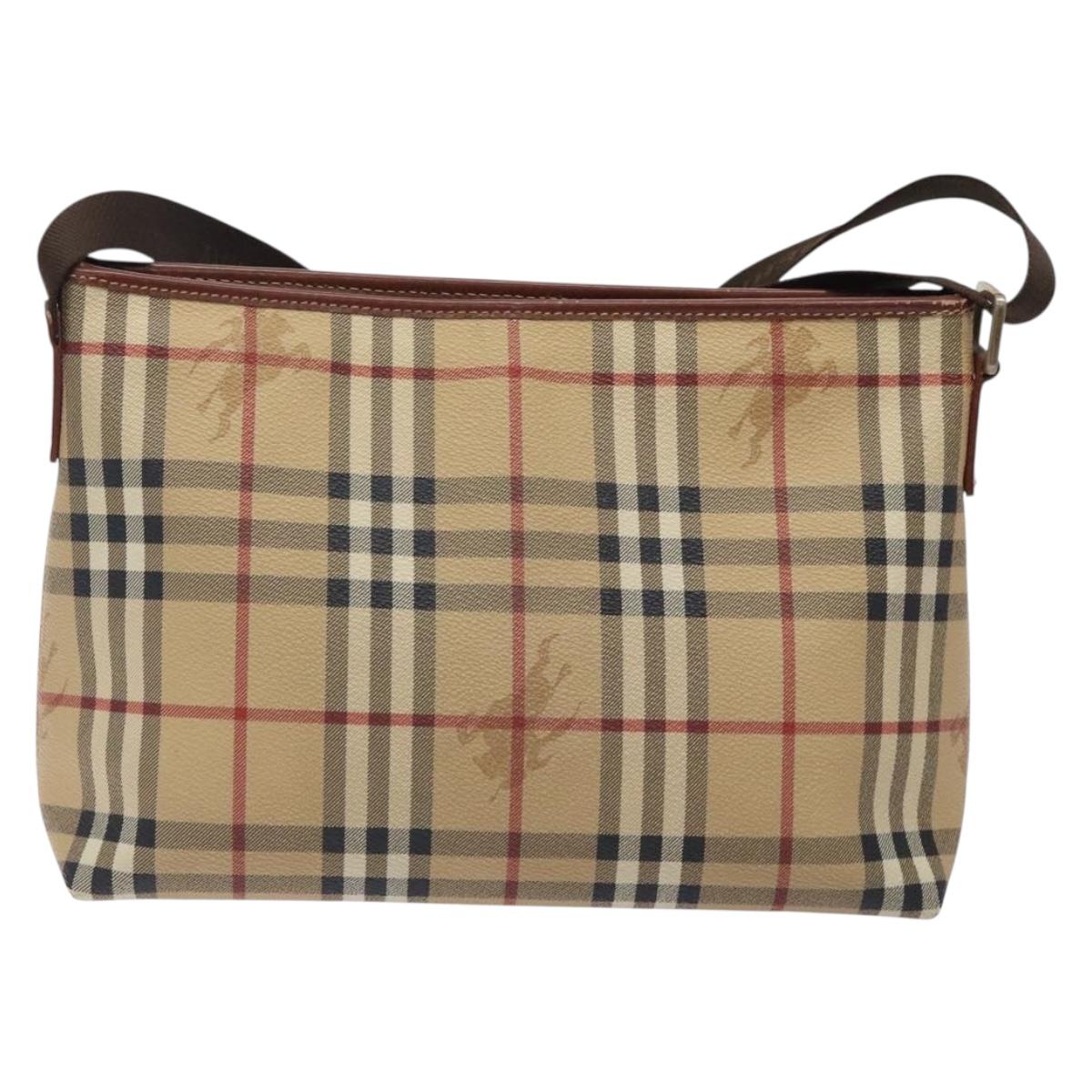 BURBERRY Nova Check Shoulder Bag PVC Beige Gold Auth BA4127