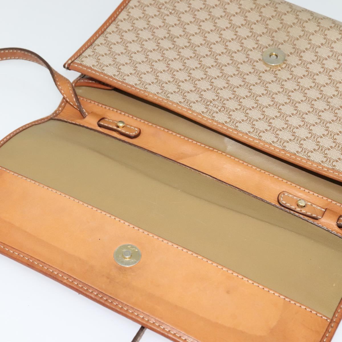 CELINE Macadam Canvas Shoulder Bag PVC Beige Gold Auth BA4128