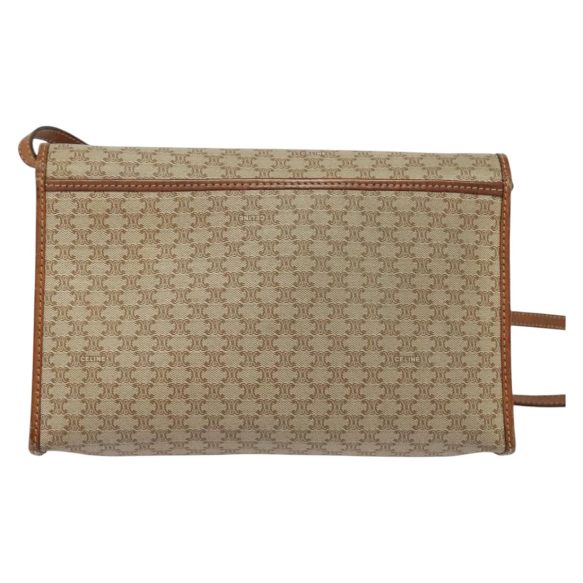 CELINE Macadam Canvas Shoulder Bag PVC Beige Gold Auth BA4128