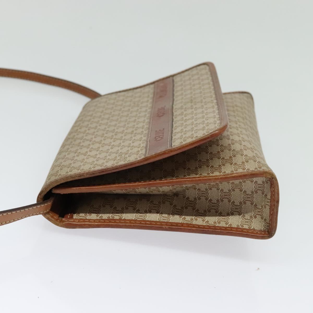 CELINE Macadam Canvas Shoulder Bag PVC Beige Gold Auth BA4128