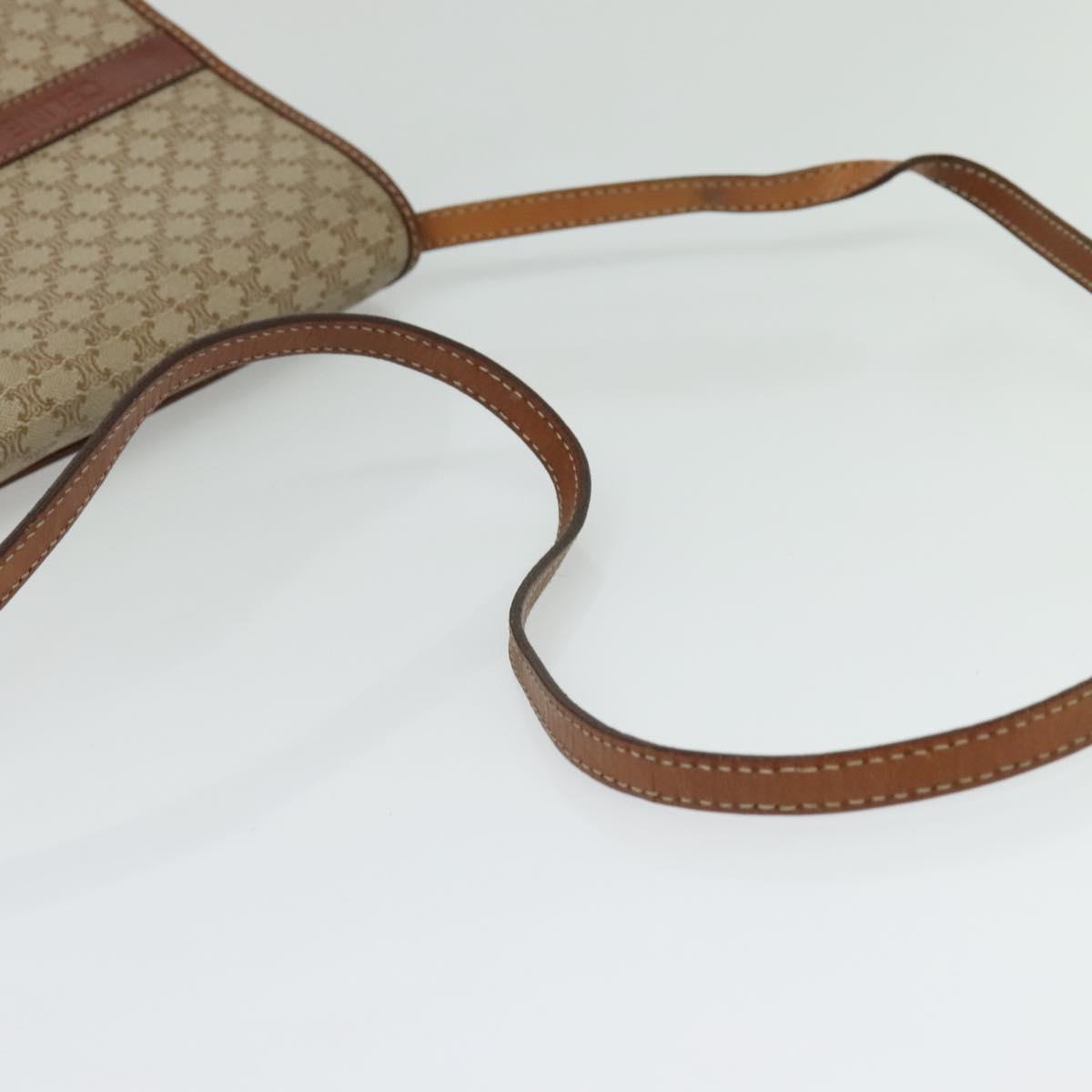 CELINE Macadam Canvas Shoulder Bag PVC Beige Gold Auth BA4128