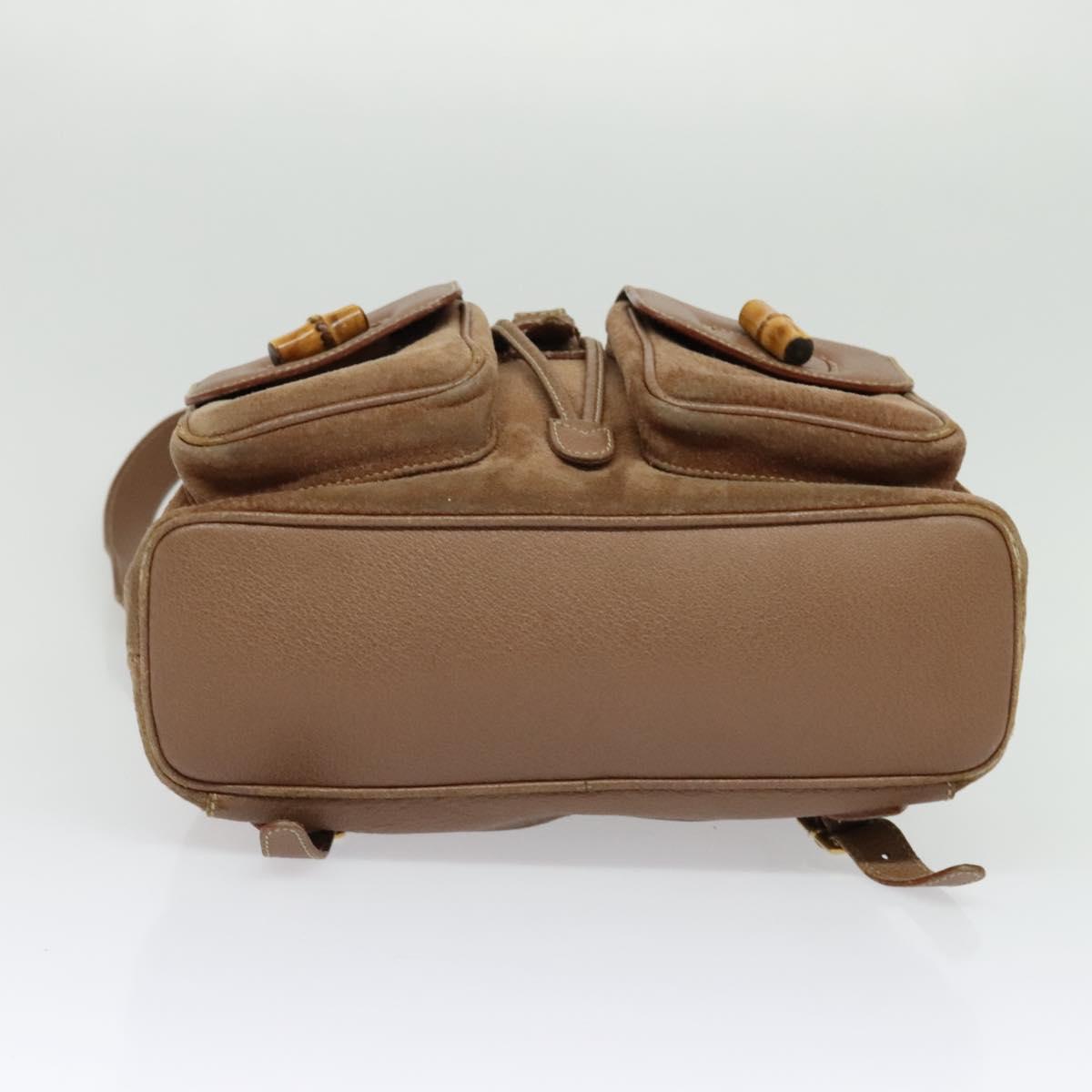 GUCCI Bamboo Backpack Suede Brown Gold 003 2058 0016 Auth BA4131