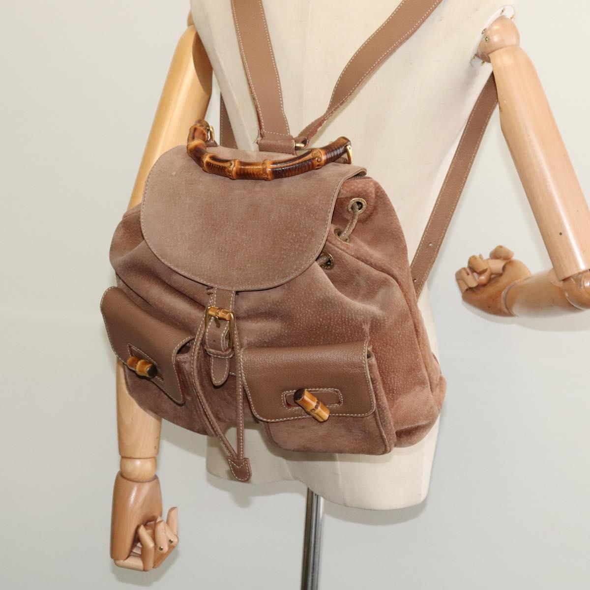 GUCCI Bamboo Backpack Suede Brown Gold 003 2058 0016 Auth BA4131