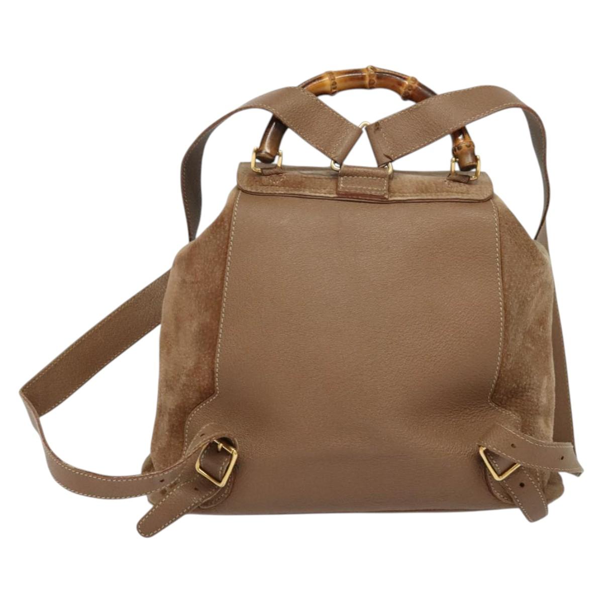 GUCCI Bamboo Backpack Suede Brown Gold 003 2058 0016 Auth BA4131