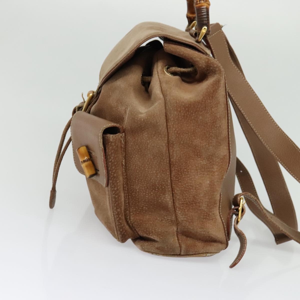 GUCCI Bamboo Backpack Suede Brown Gold 003 2058 0016 Auth BA4131
