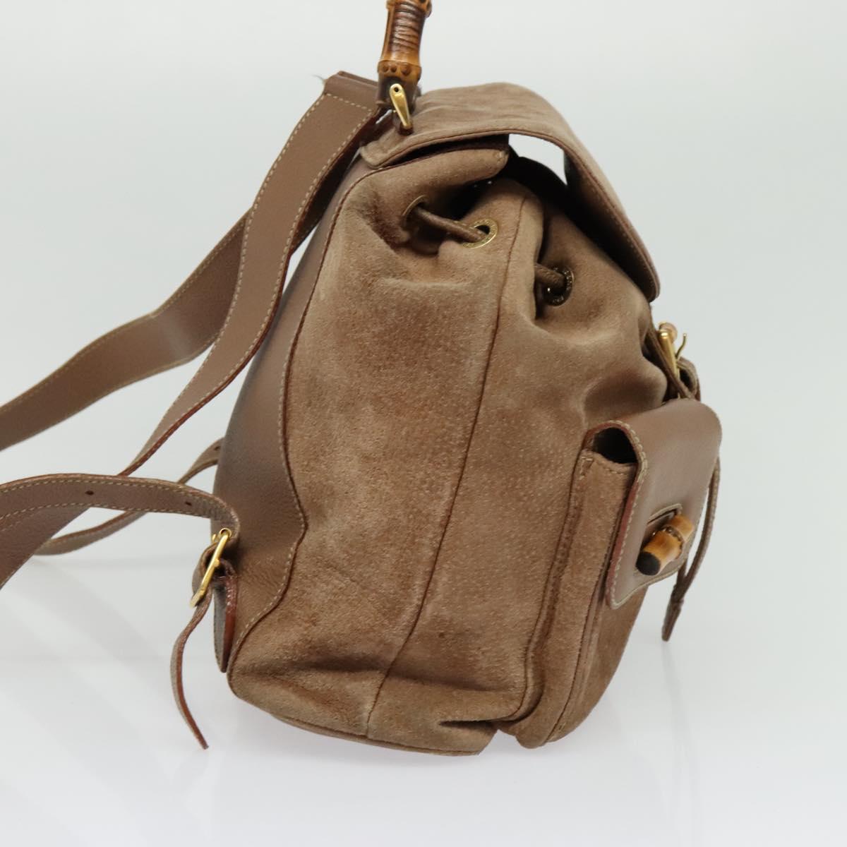 GUCCI Bamboo Backpack Suede Brown Gold 003 2058 0016 Auth BA4131