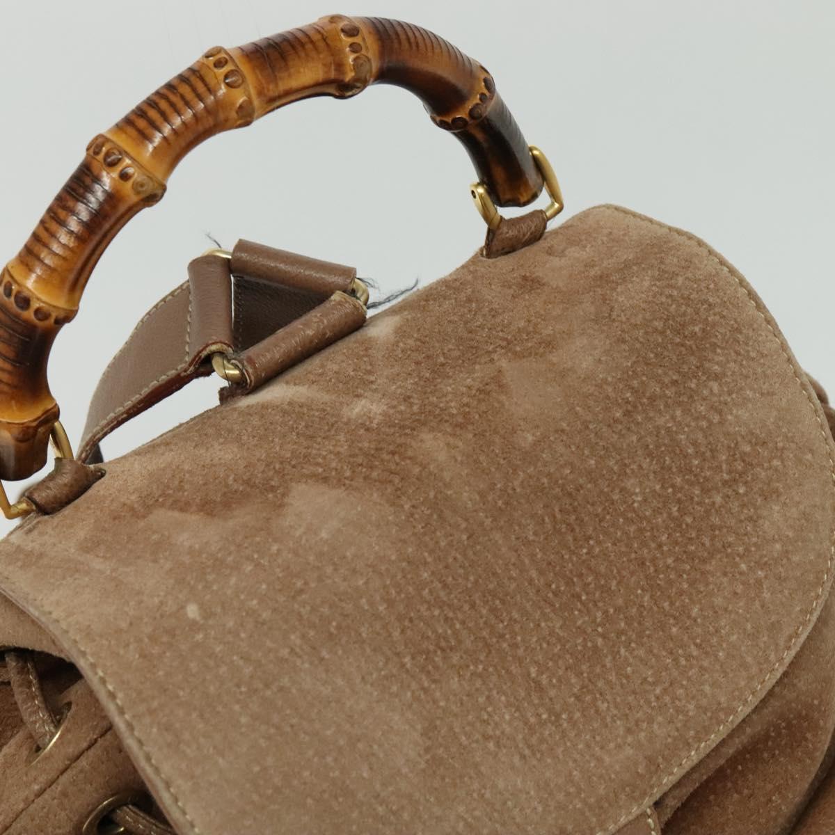 GUCCI Bamboo Backpack Suede Brown Gold 003 2058 0016 Auth BA4131