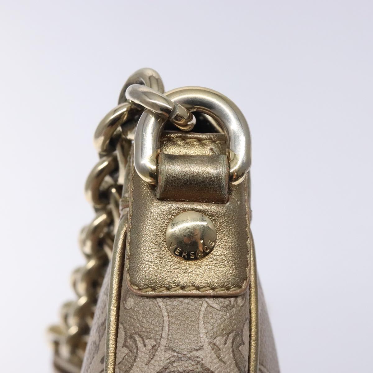 VERSACE Chain Shoulder Bag PVC Canvas Beige Gold Auth BA4156