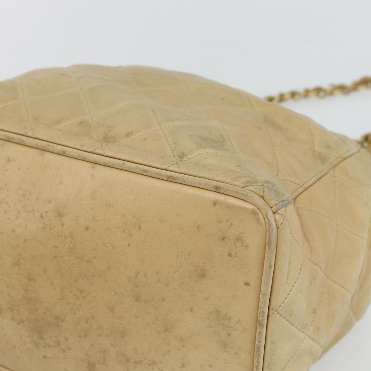 CHANEL Matelasse Chain Shoulder Bag Lamb Skin Beige Gold CC Auth BA4158