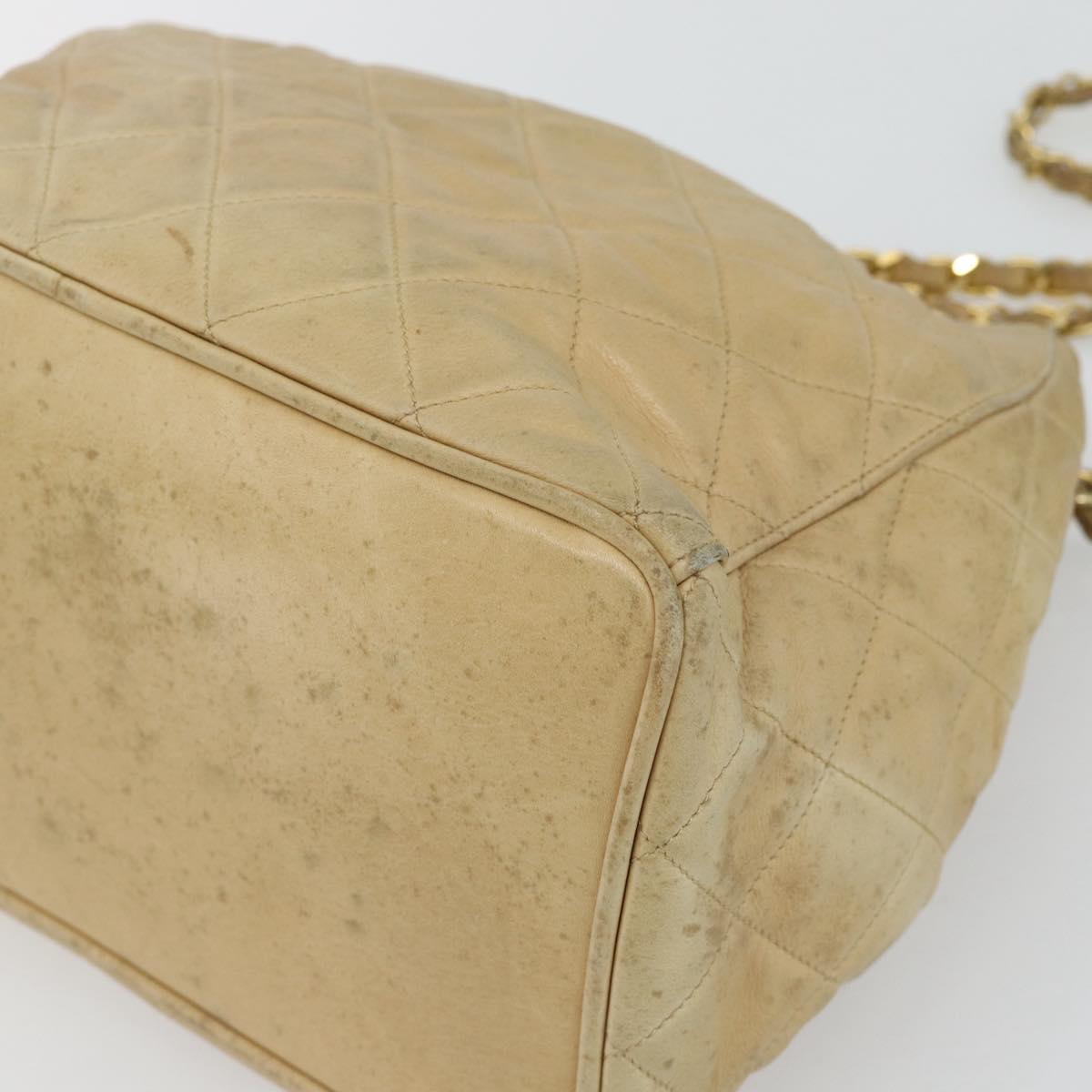 CHANEL Matelasse Chain Shoulder Bag Lamb Skin Beige Gold CC Auth BA4158