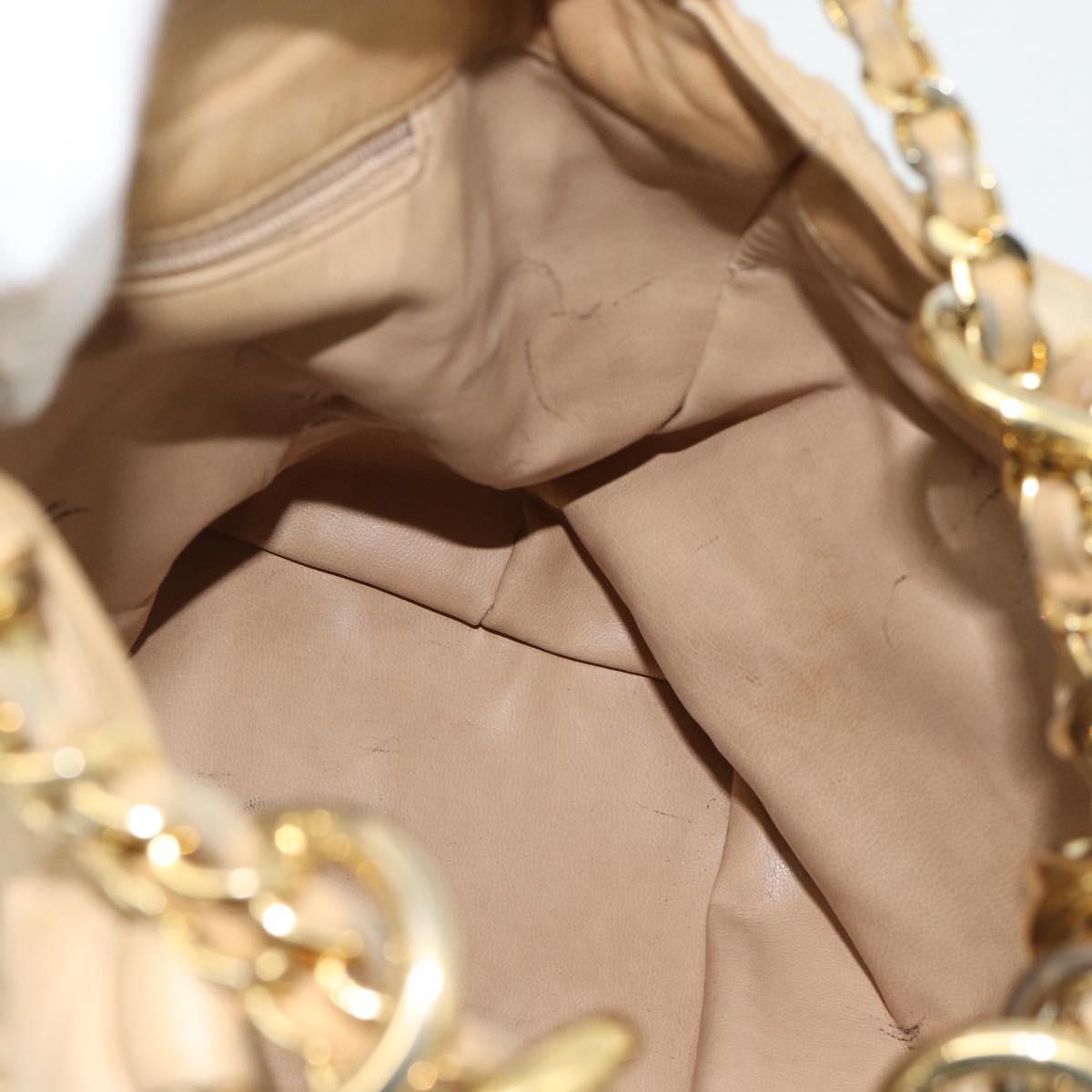 CHANEL Matelasse Chain Shoulder Bag Lamb Skin Beige Gold CC Auth BA4158