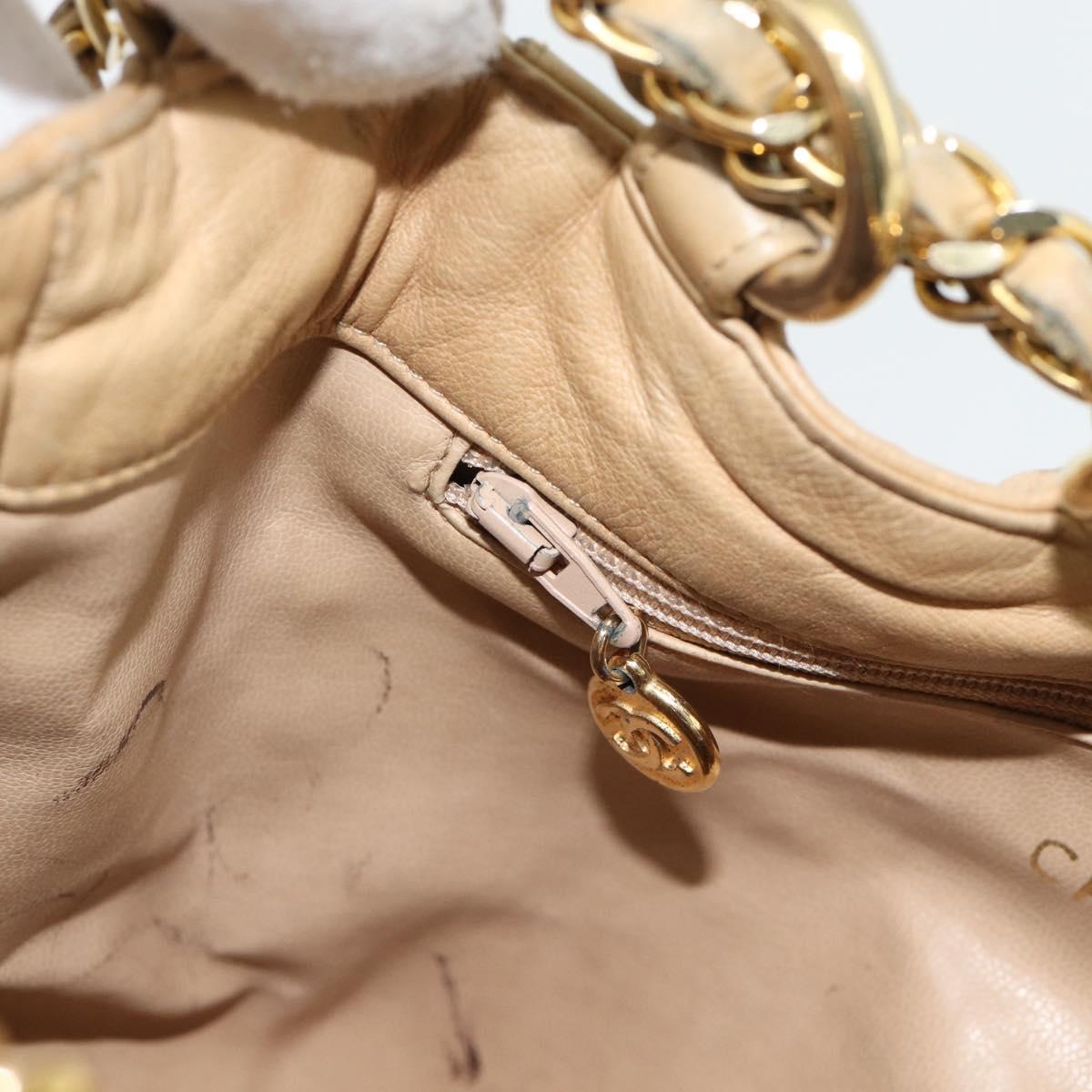 CHANEL Matelasse Chain Shoulder Bag Lamb Skin Beige Gold CC Auth BA4158