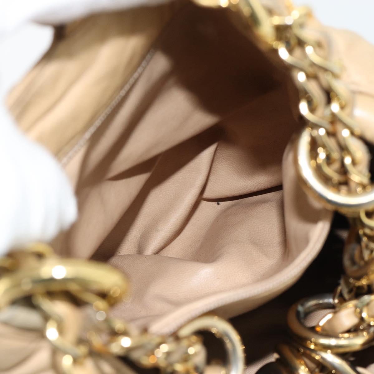 CHANEL Matelasse Chain Shoulder Bag Lamb Skin Beige Gold CC Auth BA4158