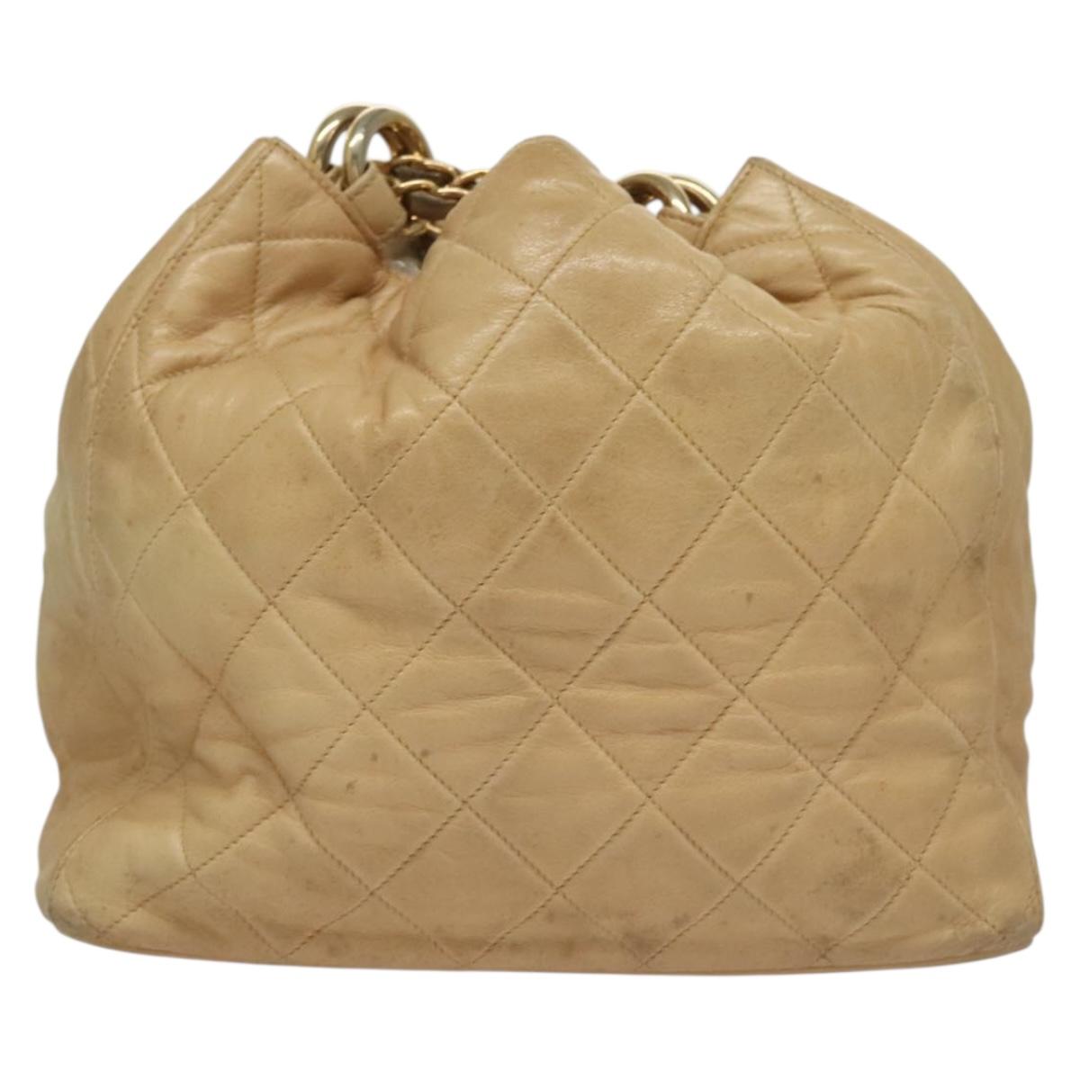CHANEL Matelasse Chain Shoulder Bag Lamb Skin Beige Gold CC Auth BA4158
