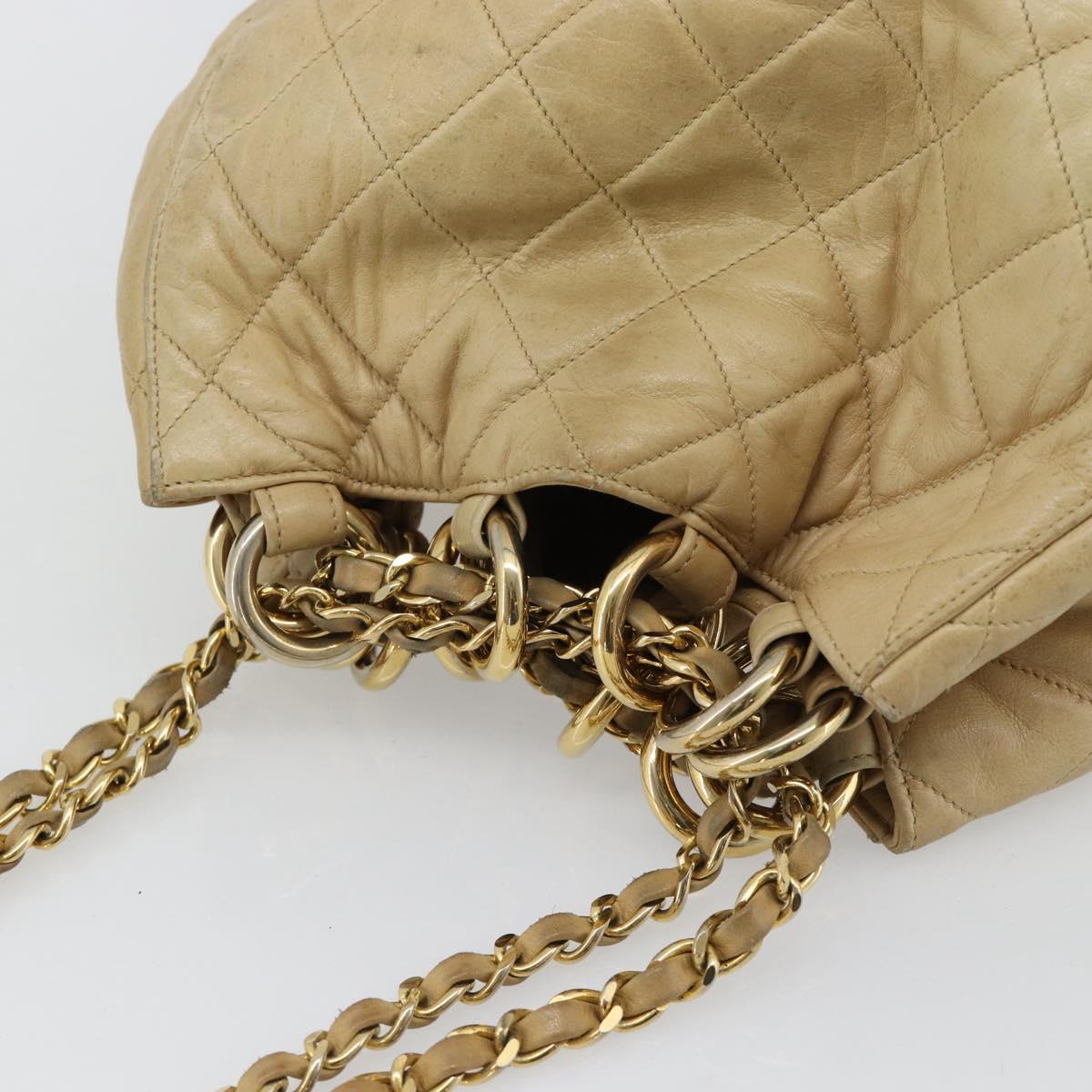 CHANEL Matelasse Chain Shoulder Bag Lamb Skin Beige Gold CC Auth BA4158