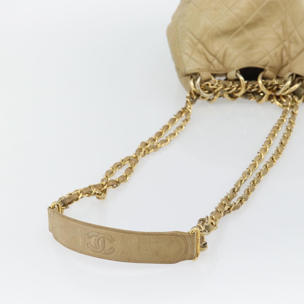 CHANEL Matelasse Chain Shoulder Bag Lamb Skin Beige Gold CC Auth BA4158