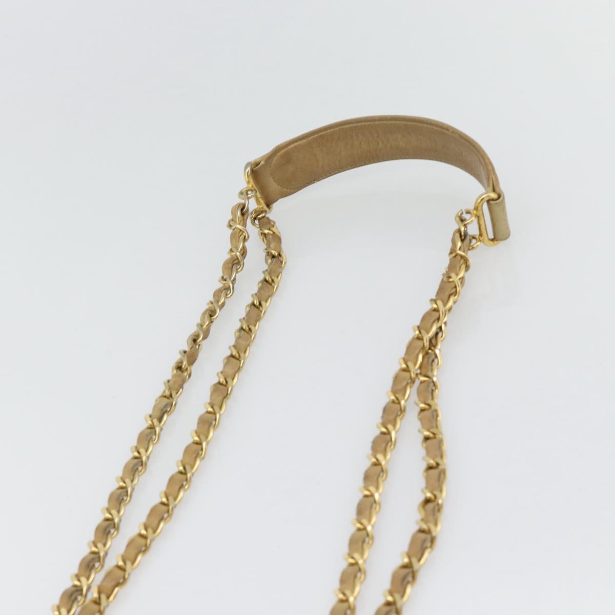 CHANEL Matelasse Chain Shoulder Bag Lamb Skin Beige Gold CC Auth BA4158