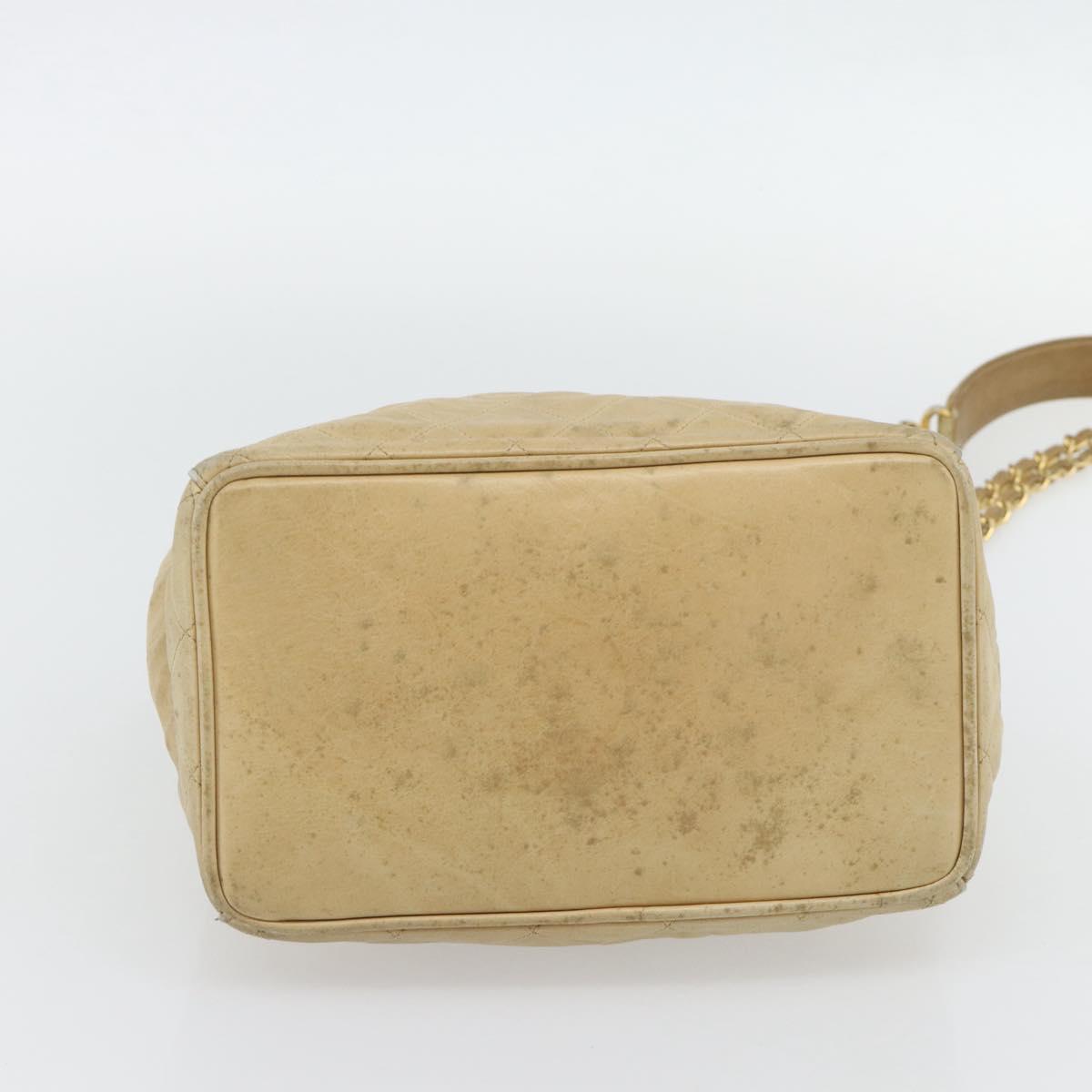 CHANEL Matelasse Chain Shoulder Bag Lamb Skin Beige Gold CC Auth BA4158