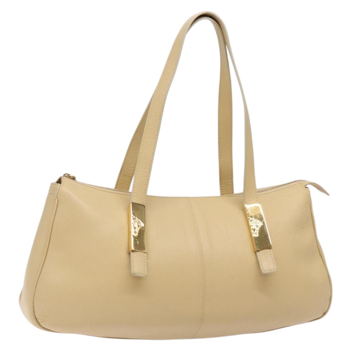 Gianni Versace Shoulder Bag Leather Beige Gold Auth BA4159