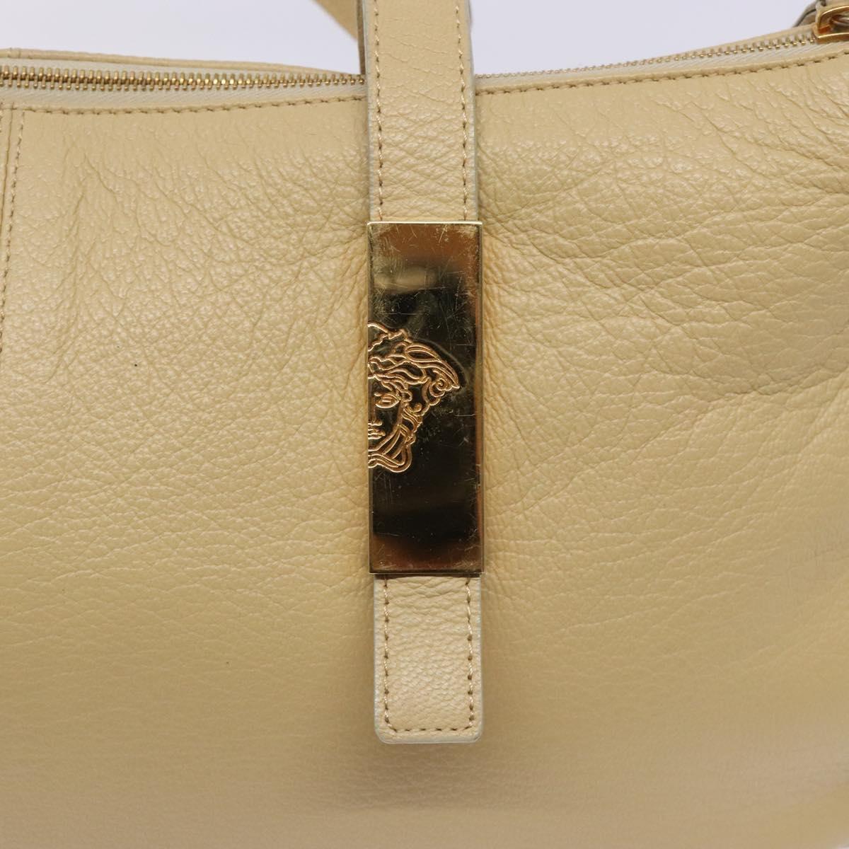 Gianni Versace Shoulder Bag Leather Beige Gold Auth BA4159