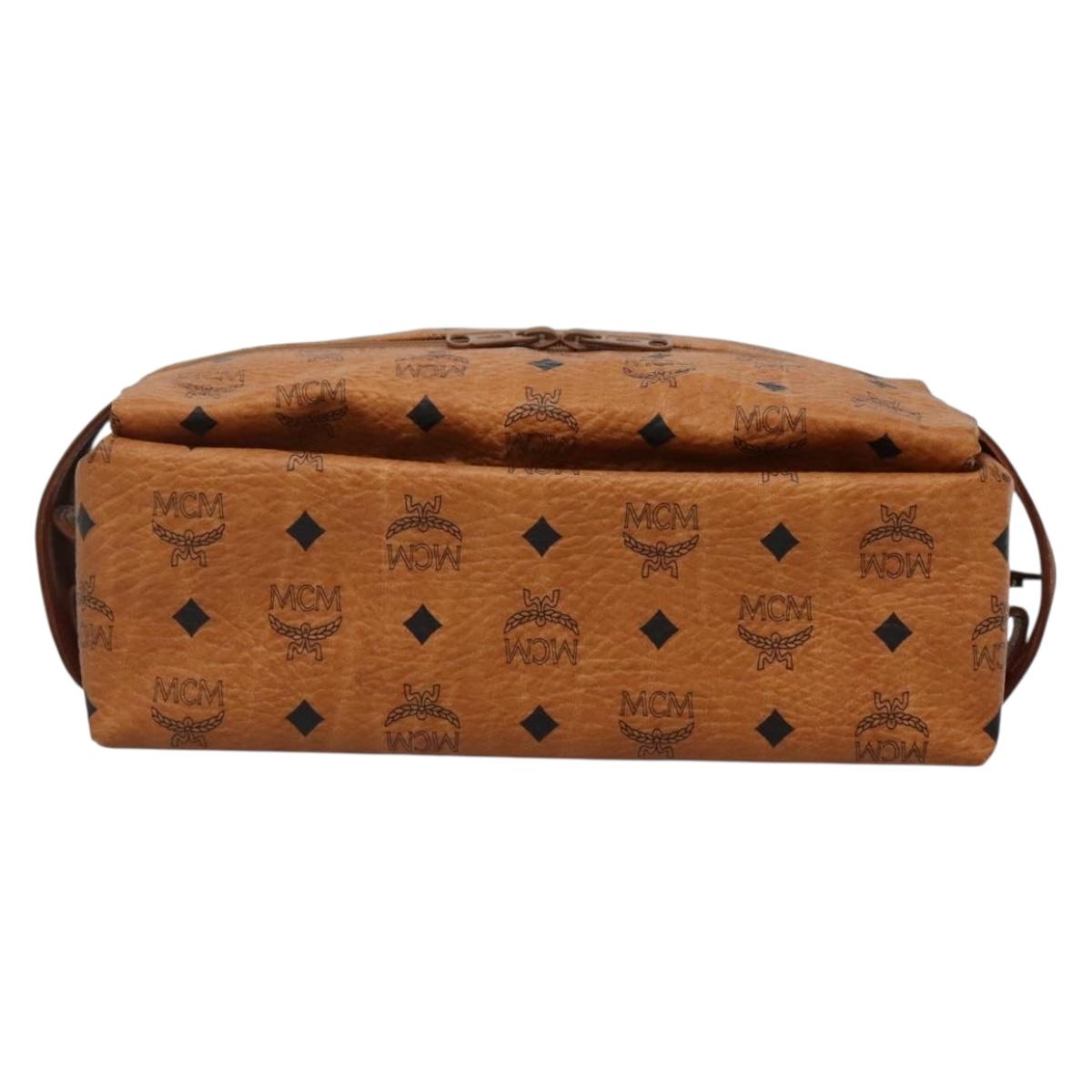 MCM Logogram Vicetos Pouch PVC Leather Brown Gold Auth BA4160