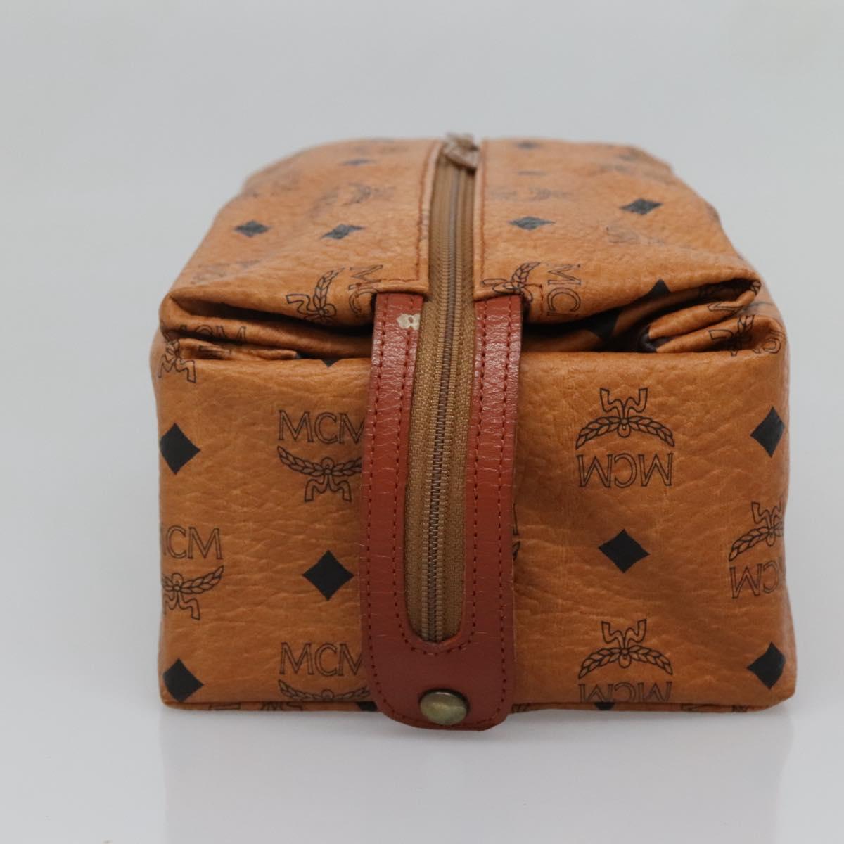 MCM Logogram Vicetos Pouch PVC Leather Brown Gold Auth BA4160