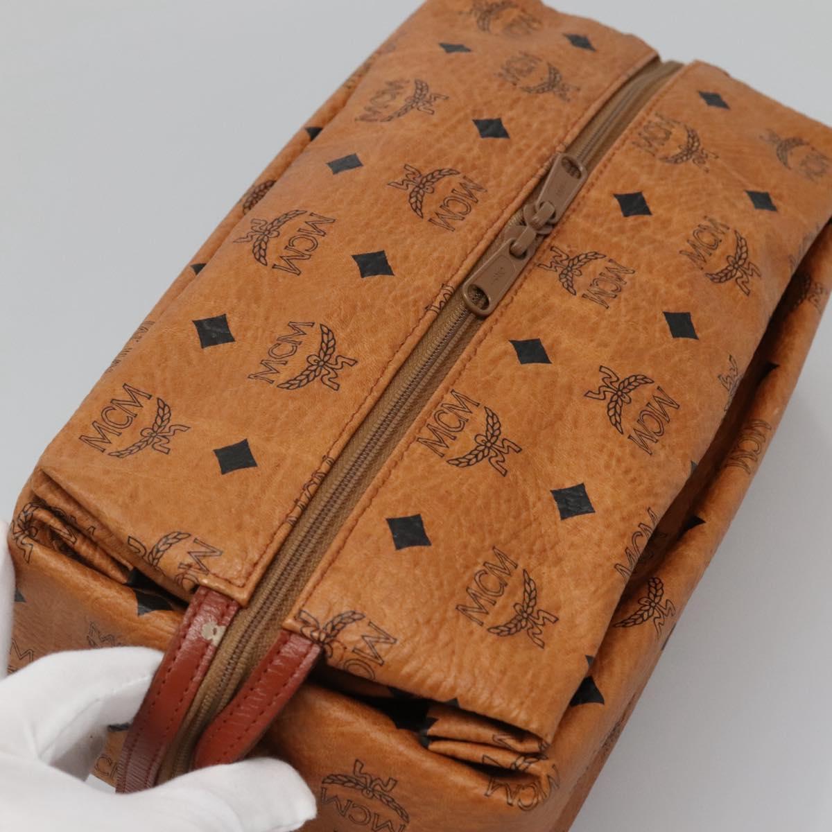 MCM Logogram Vicetos Pouch PVC Leather Brown Gold Auth BA4160