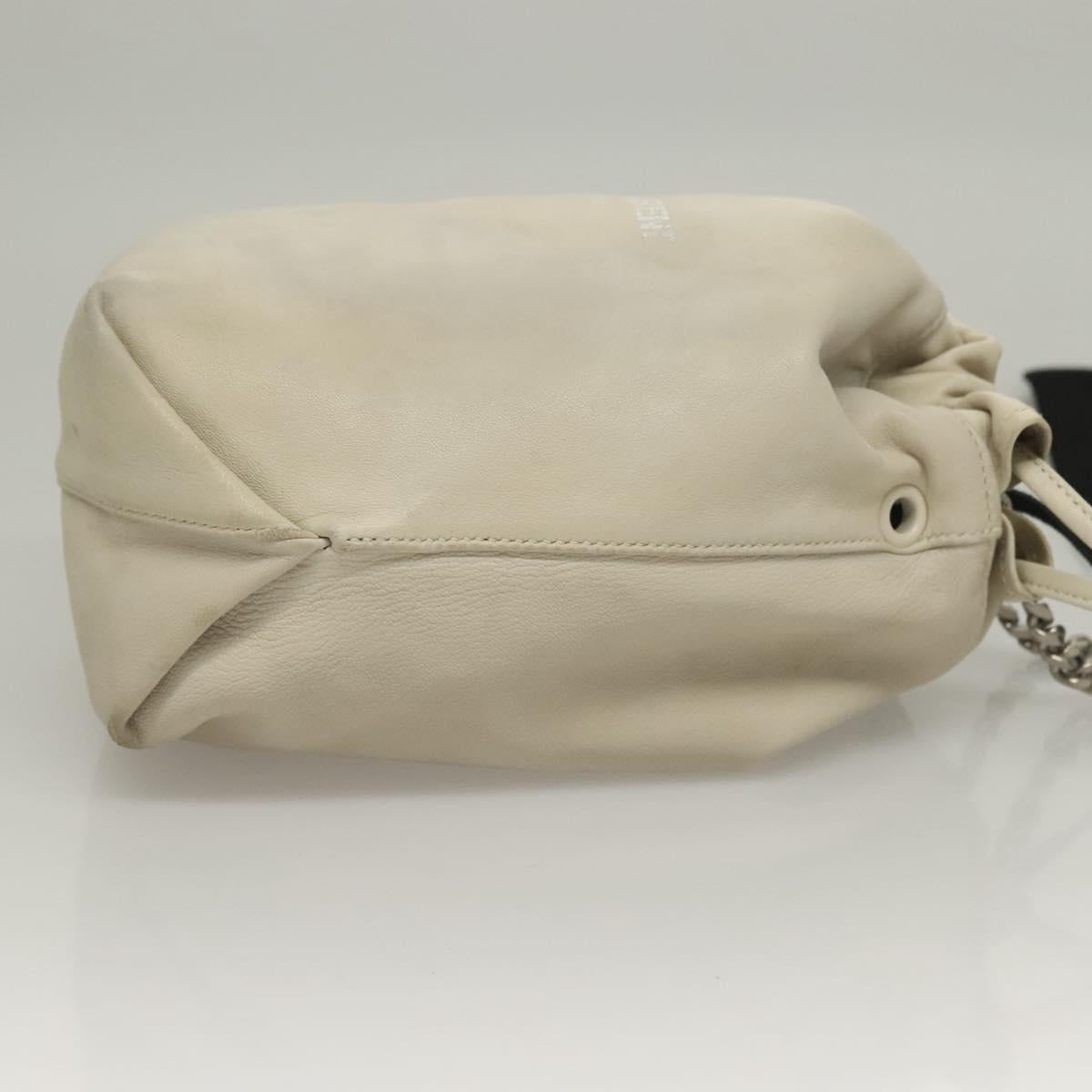 SAINT LAURENT Chain Teddy Small Shoulder Bag Leather White Silver Auth BA4161