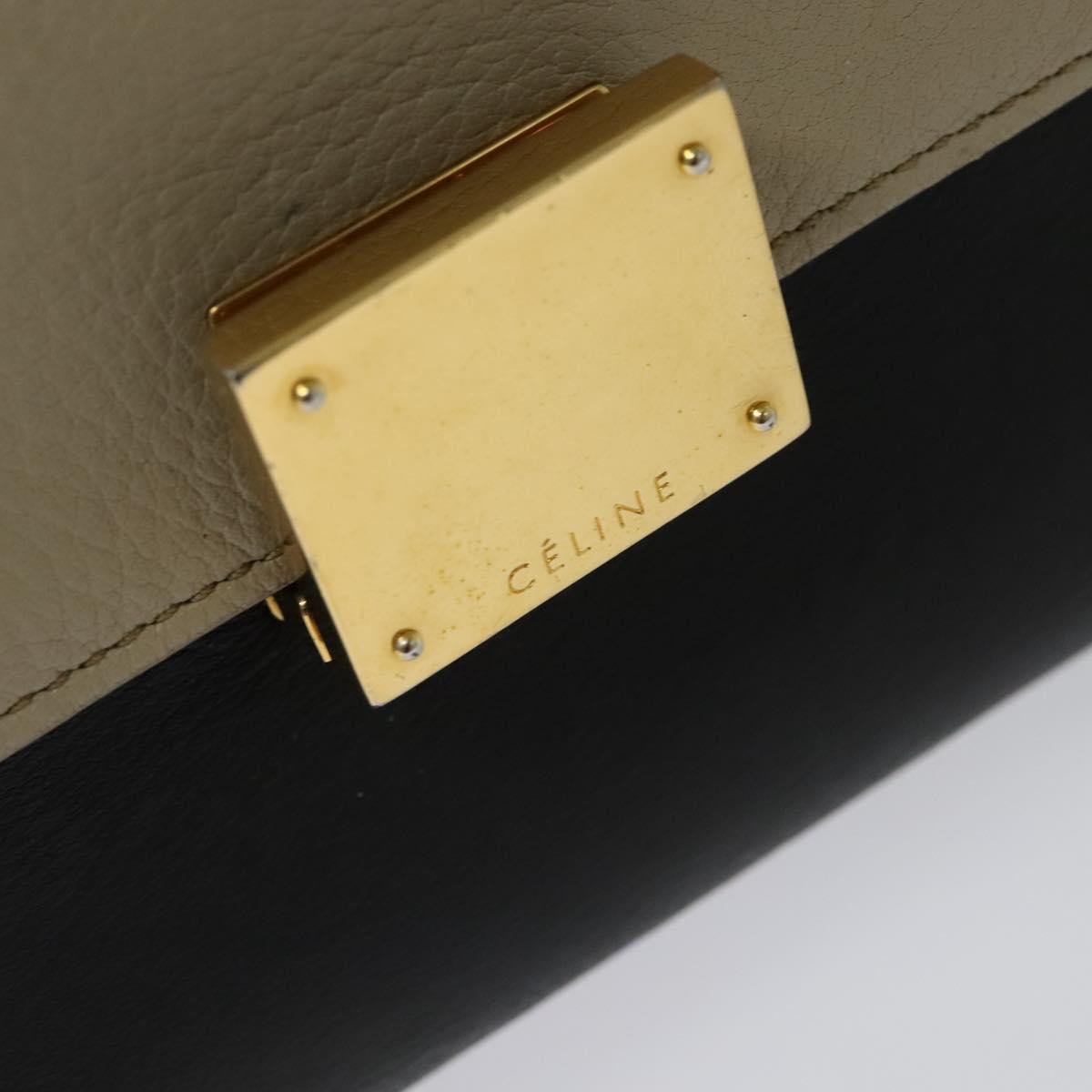 CELINE Trapeze Hand Bag Leather 2way Beige Gold Auth BA4167