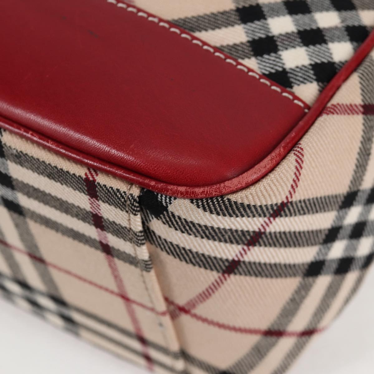 BURBERRY Nova Check Blue Label Shoulder Bag Canvas Beige Silver Auth BA4179