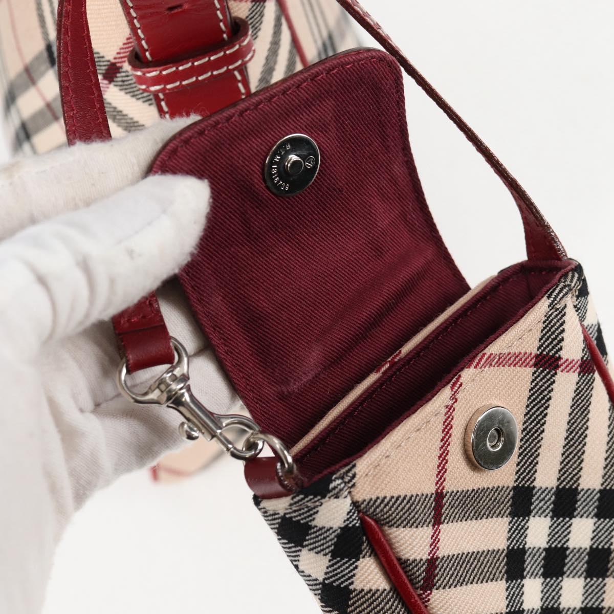 BURBERRY Nova Check Blue Label Shoulder Bag Canvas Beige Silver Auth BA4179