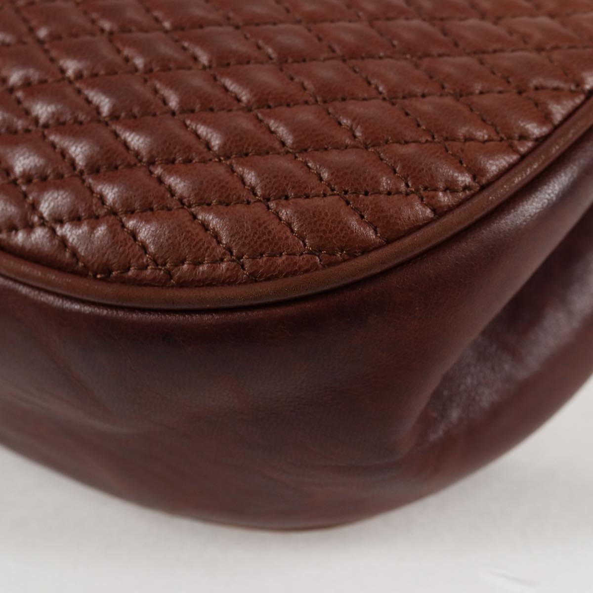 BALLY Quilted Shoulder Bag Leather Brown Gold Auth BA4180