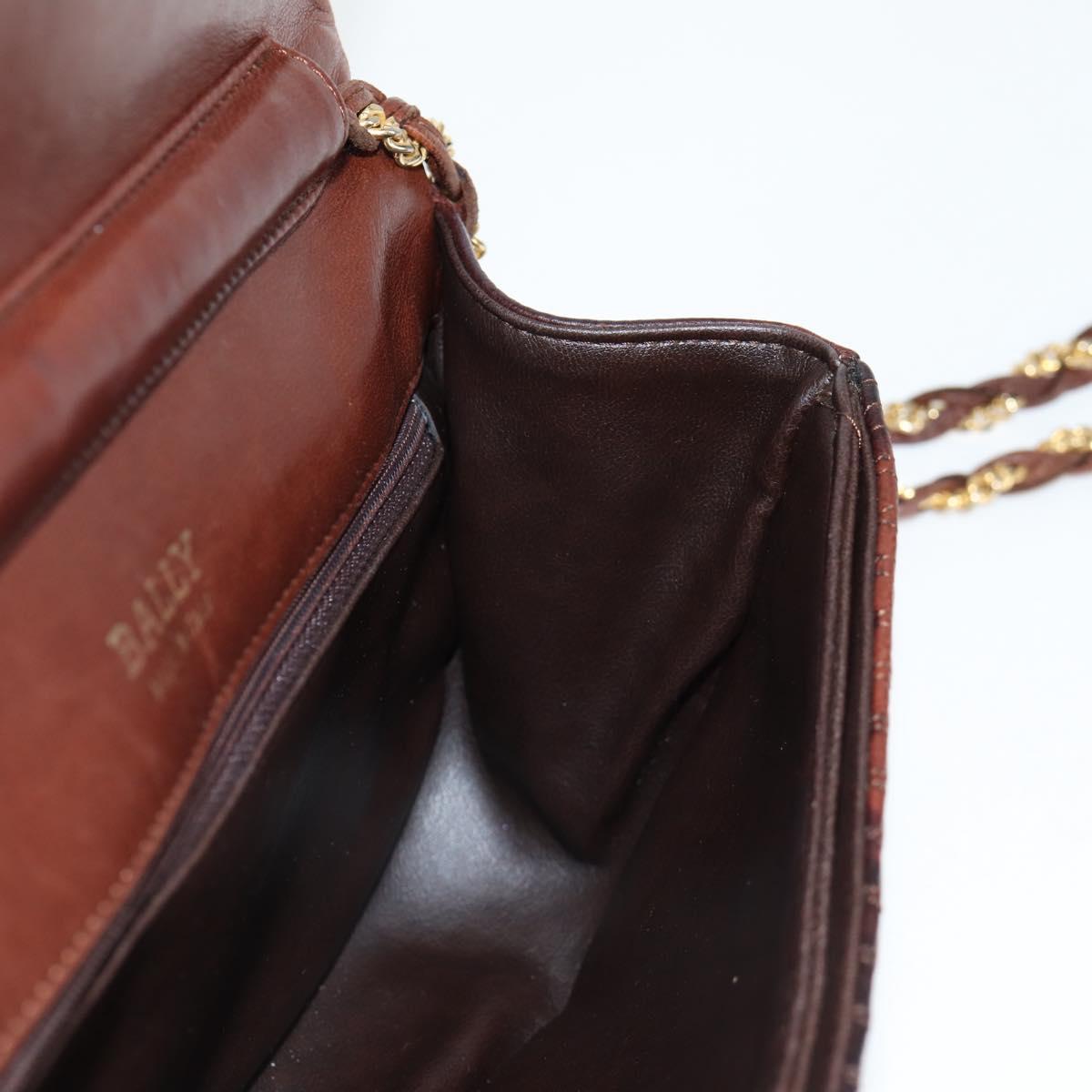 BALLY Quilted Shoulder Bag Leather Brown Gold Auth BA4180