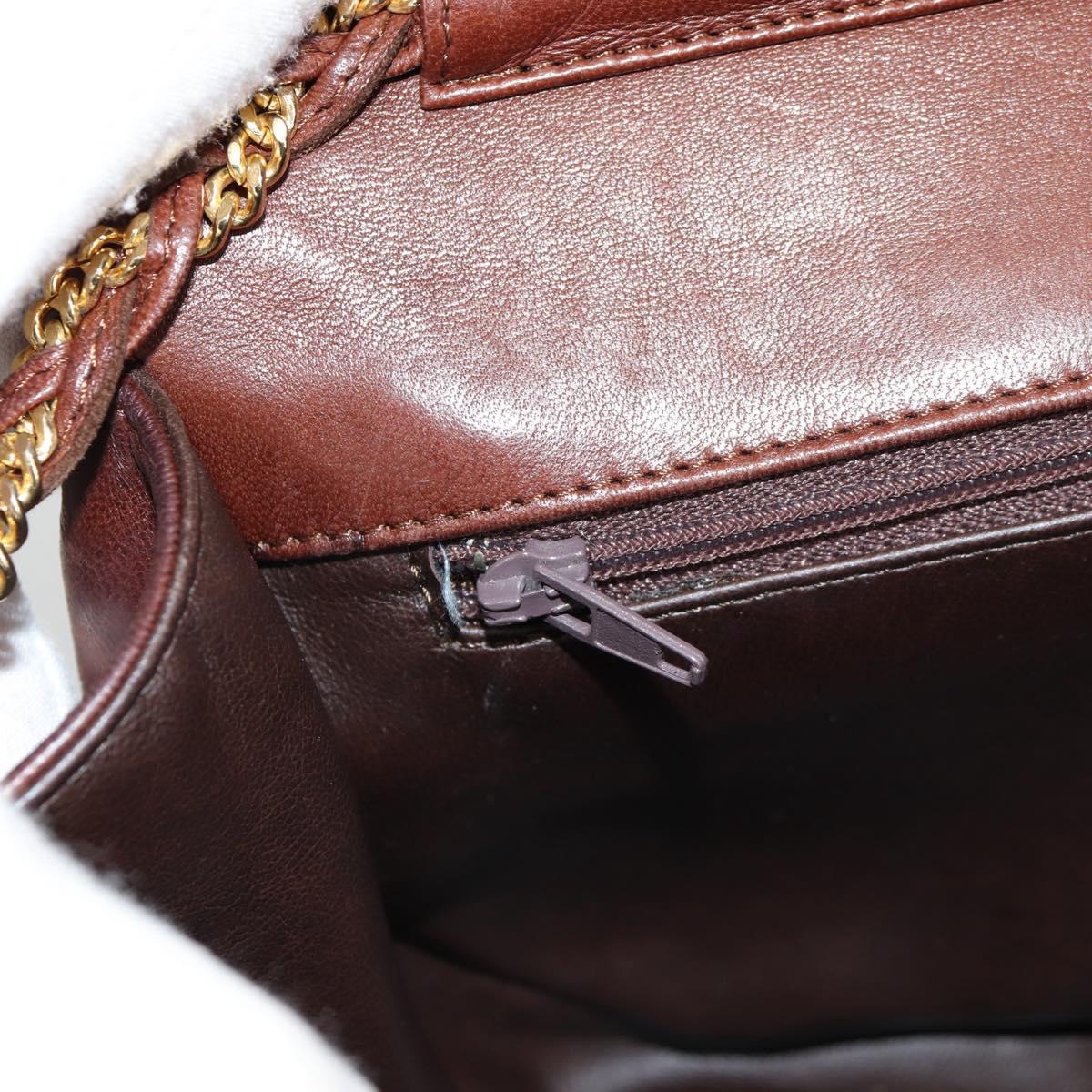 BALLY Quilted Shoulder Bag Leather Brown Gold Auth BA4180