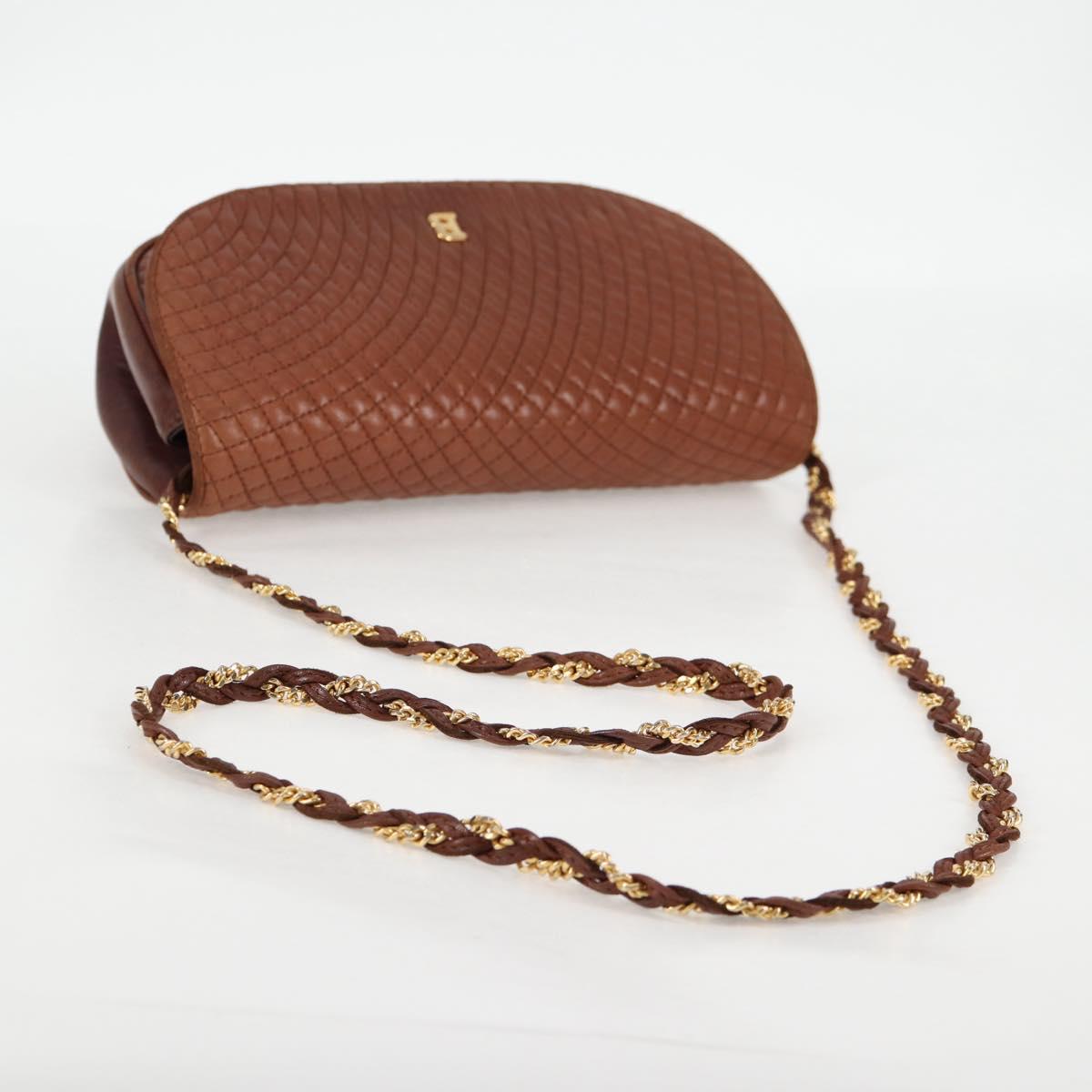 BALLY Quilted Shoulder Bag Leather Brown Gold Auth BA4180