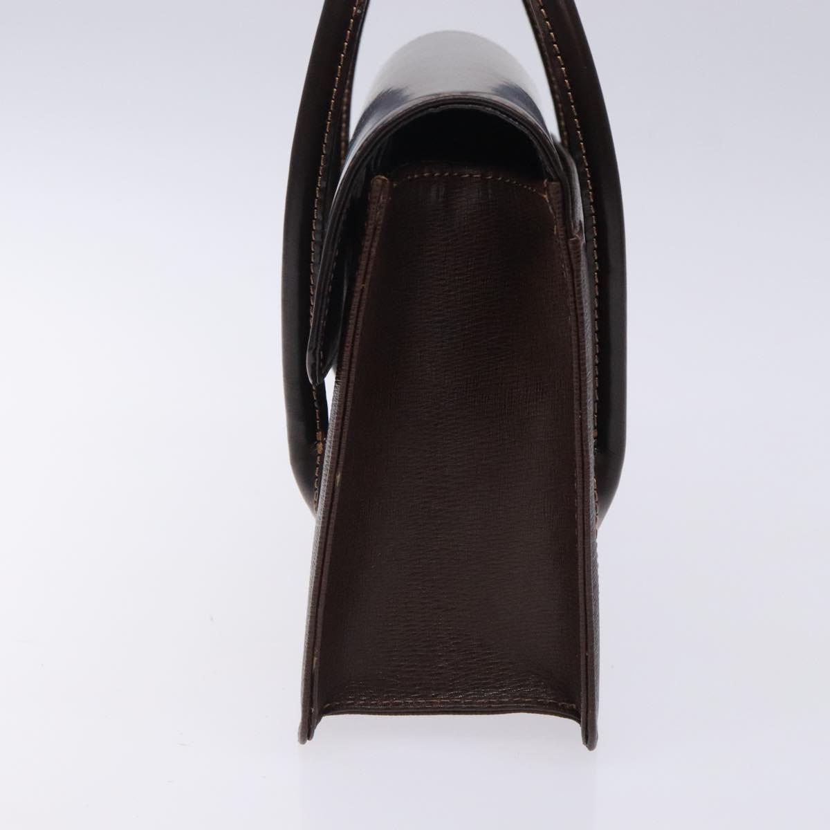 Burberrys Hand Bag Leather Dark Brown Gold Auth BA4181