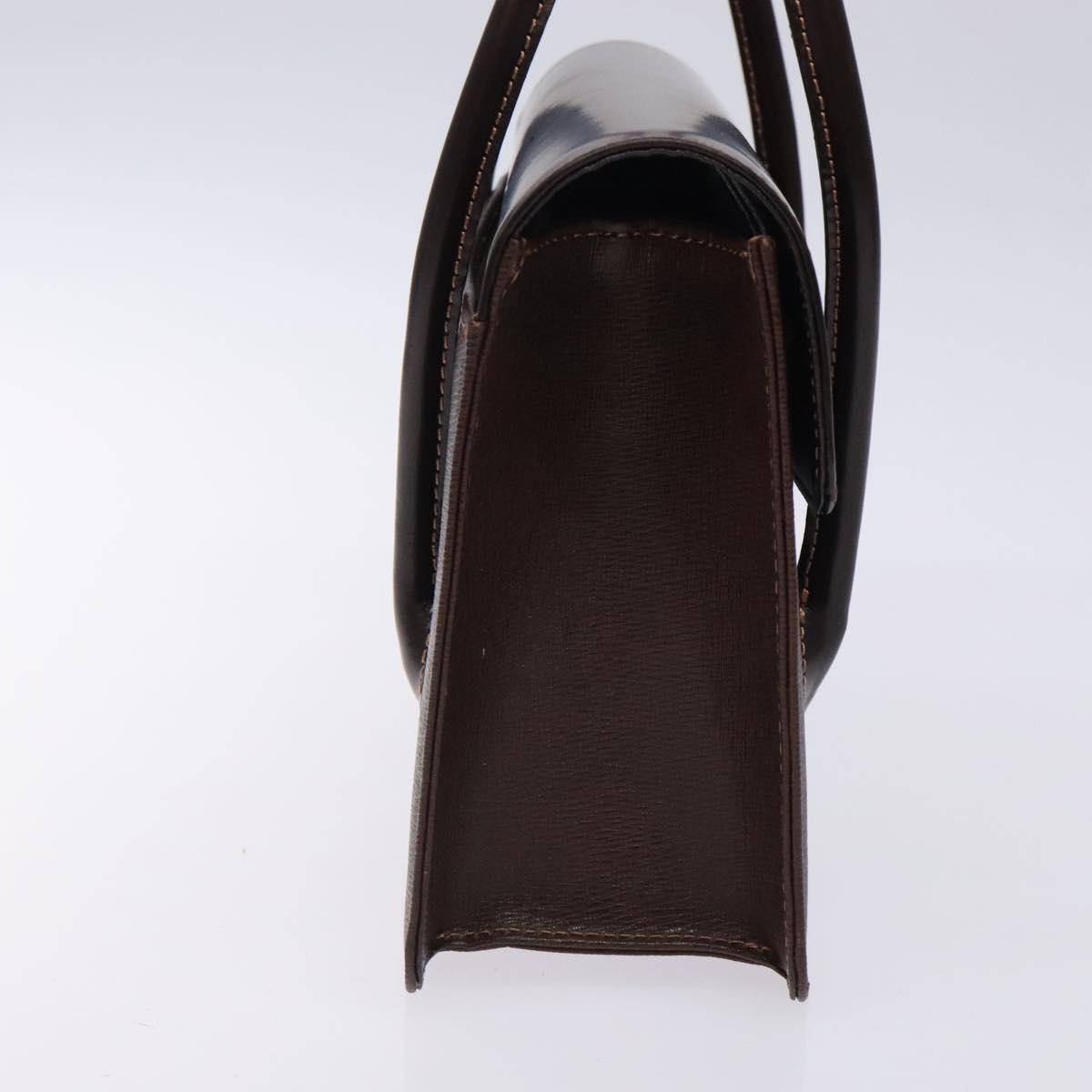 Burberrys Hand Bag Leather Dark Brown Gold Auth BA4181