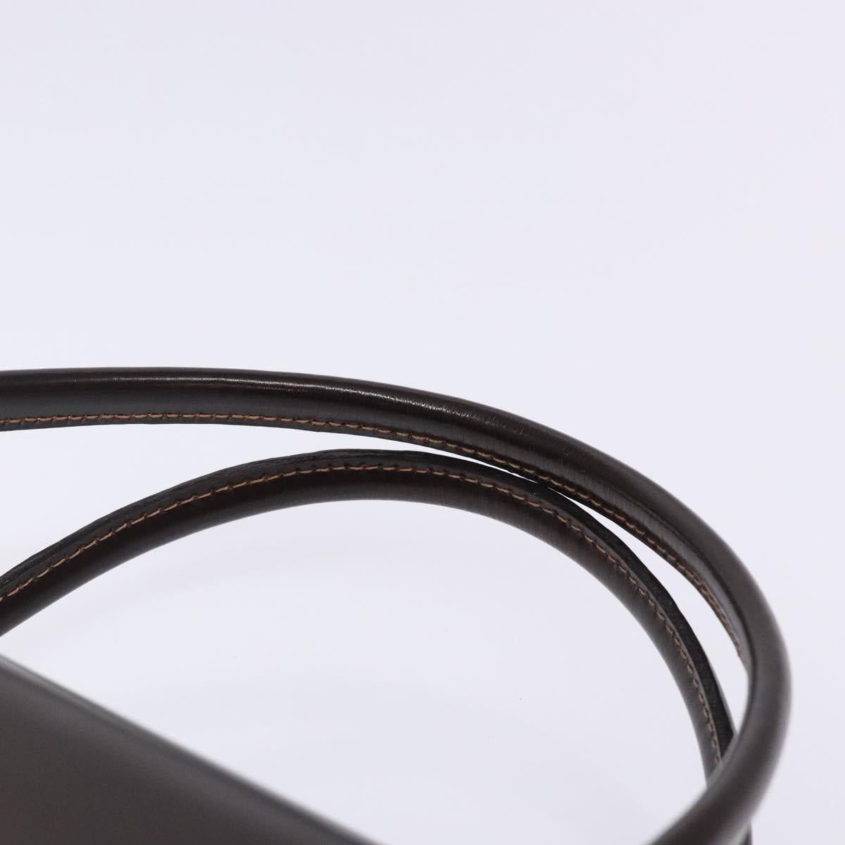 Burberrys Hand Bag Leather Dark Brown Gold Auth BA4181