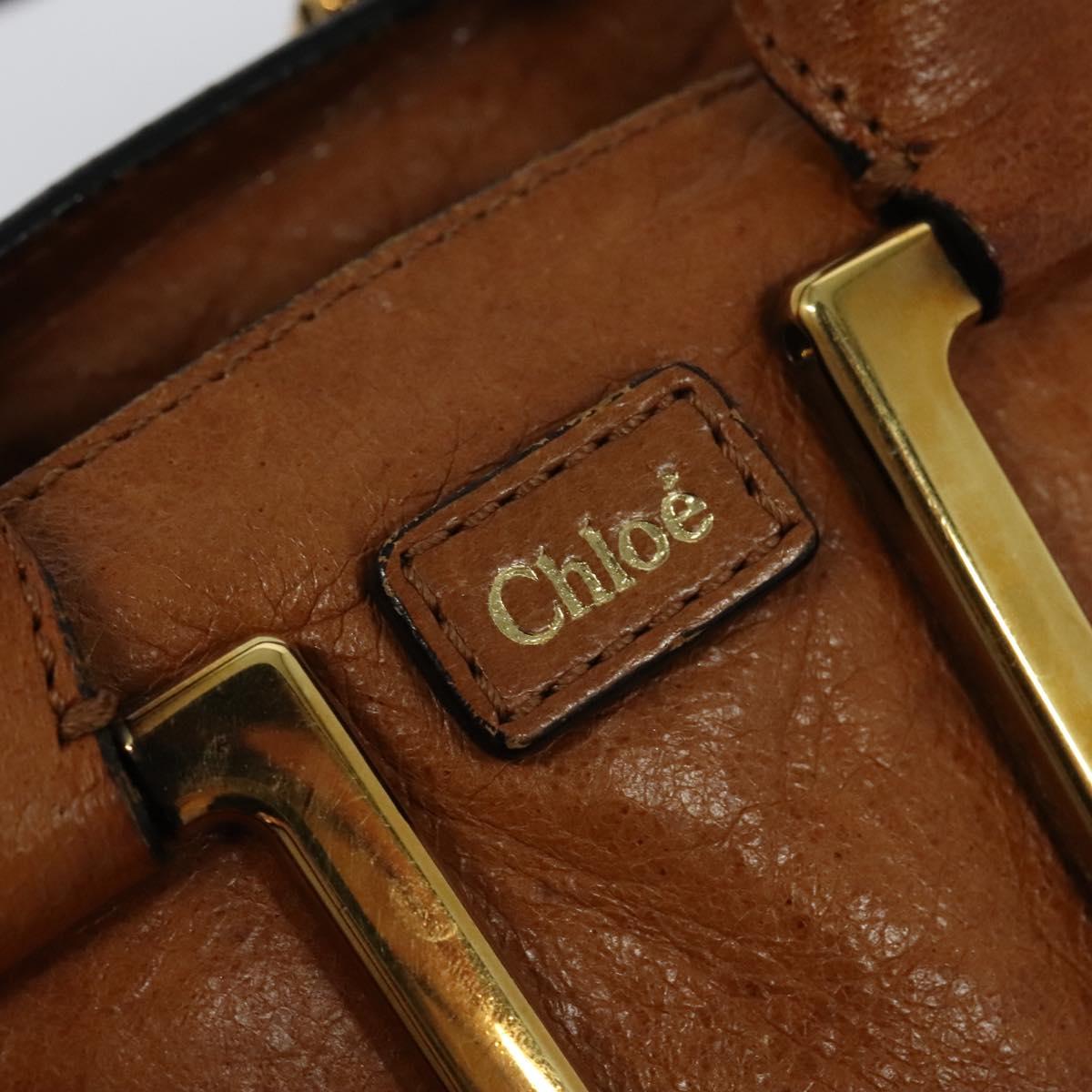 Chloe Etel Hand Bag Leather 2way Brown Gold Auth BA4185