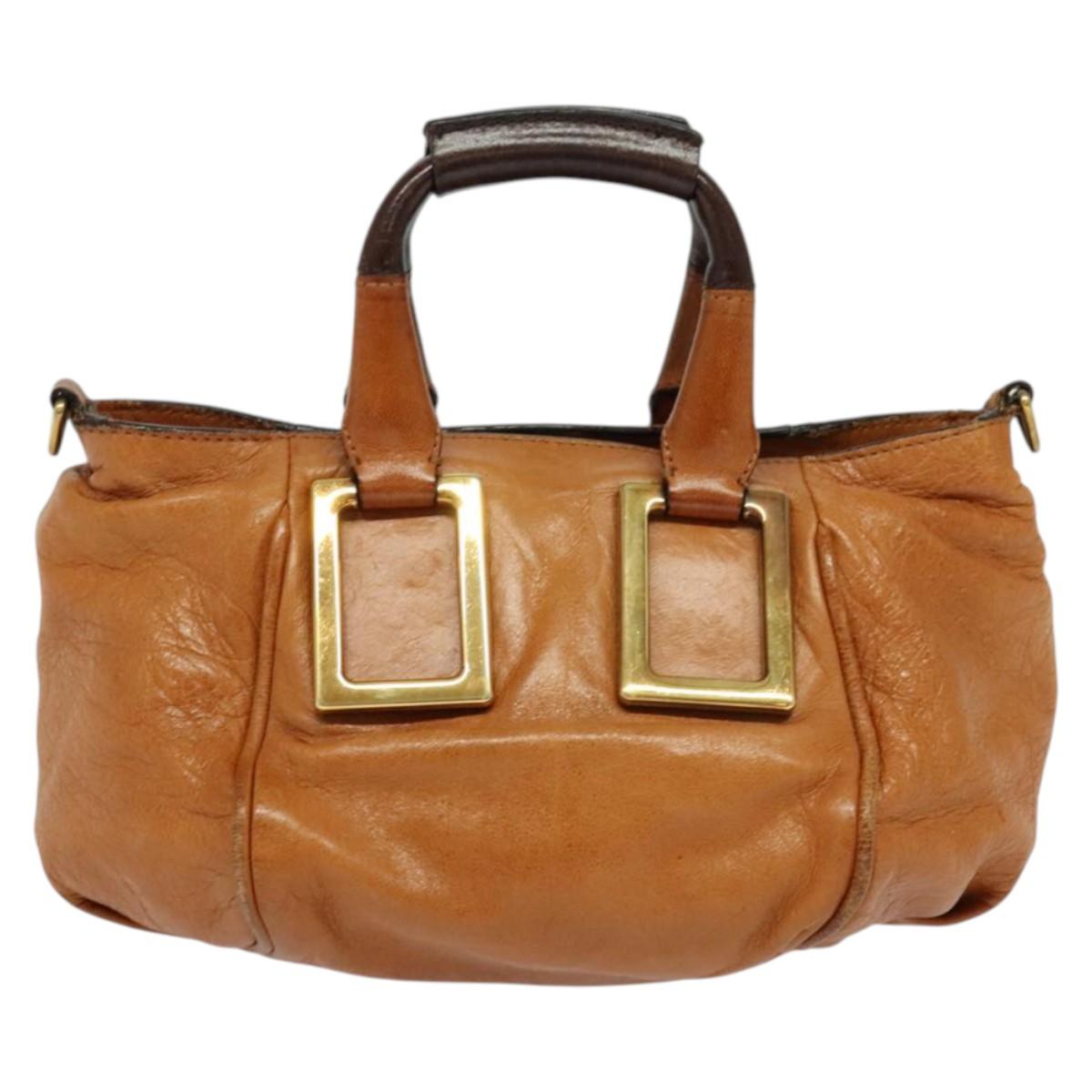 Chloe Etel Hand Bag Leather 2way Brown Gold Auth BA4185