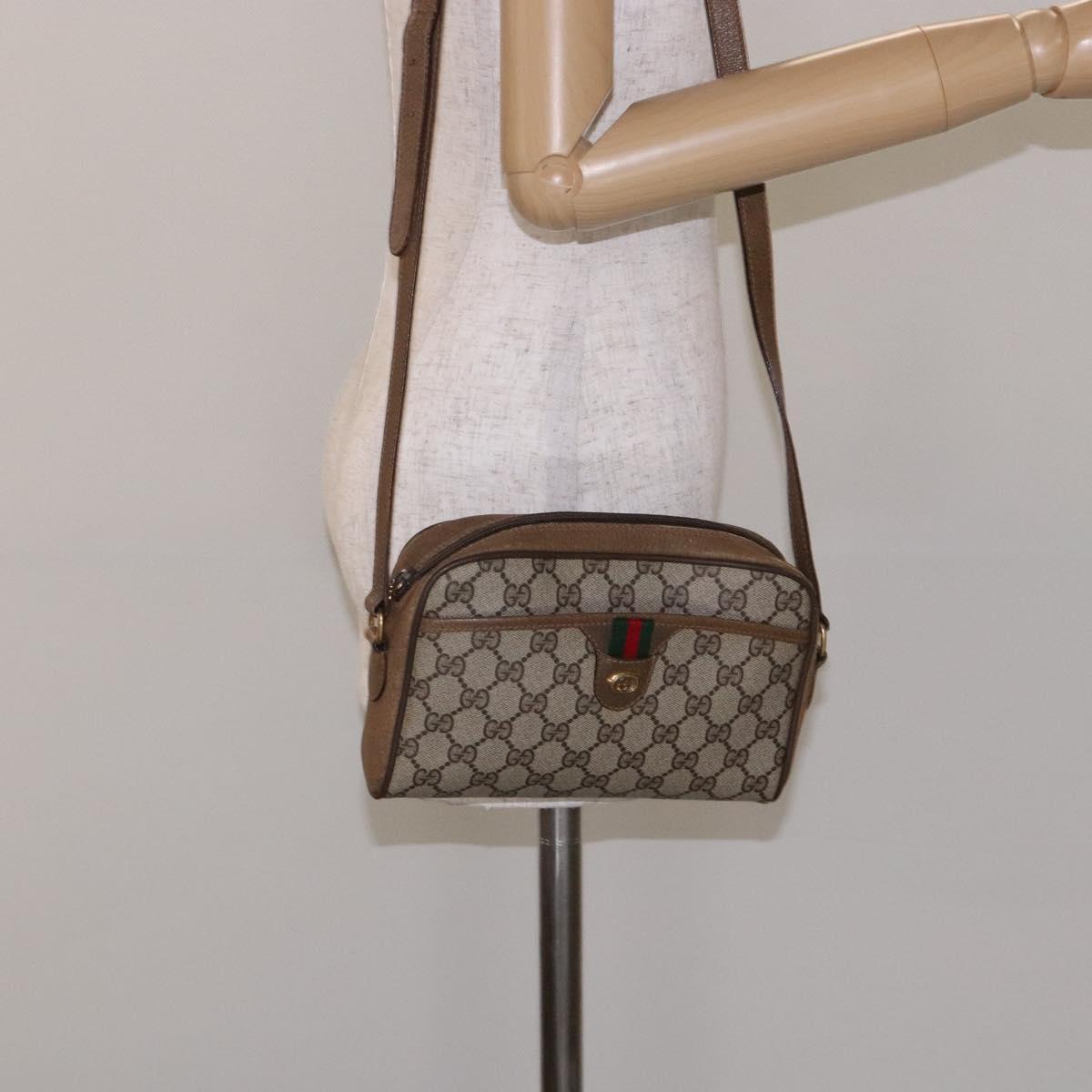 GUCCI GG Supreme Web Sherry Line Bag PVC Beige Gold 116 02 089 Auth BA4187