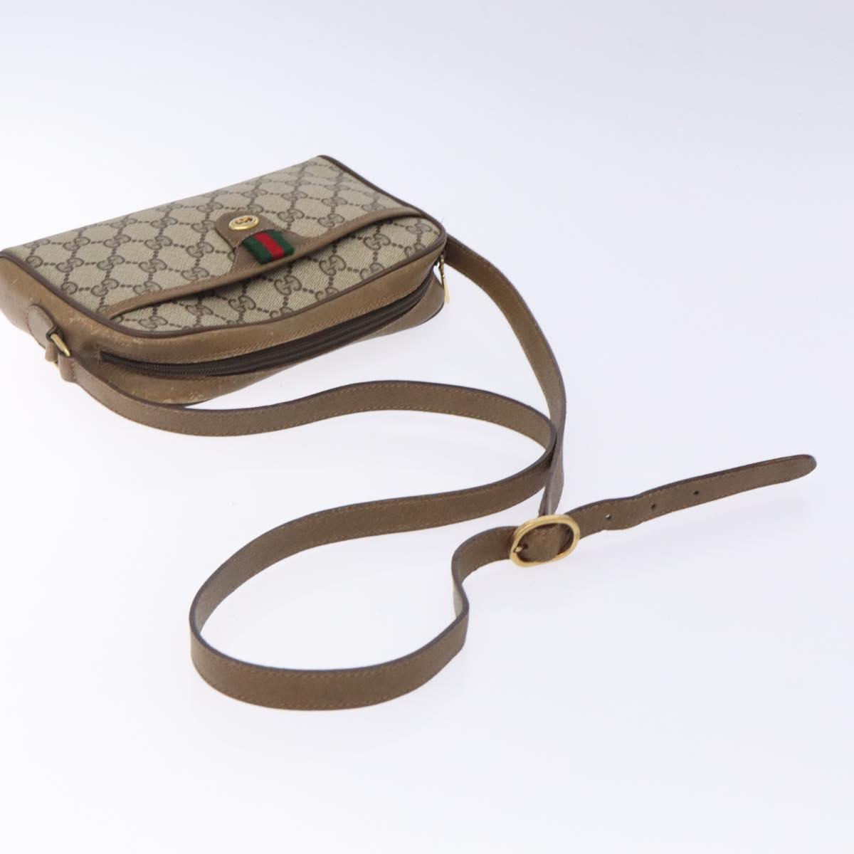 GUCCI GG Supreme Web Sherry Line Bag PVC Beige Gold 116 02 089 Auth BA4187